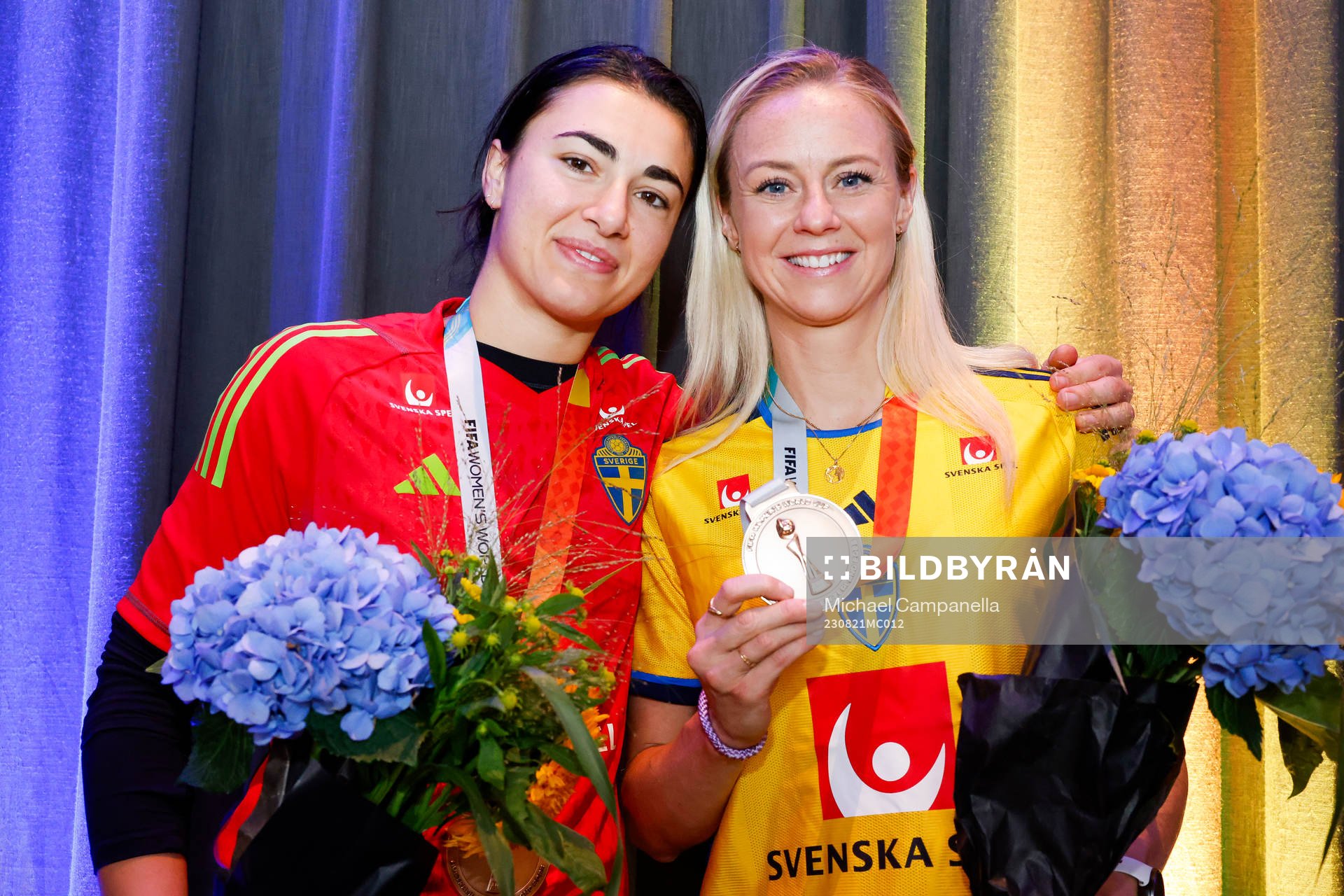 Goalkeeper Zecira Musovic and Amanda Ilestedt of Sweden