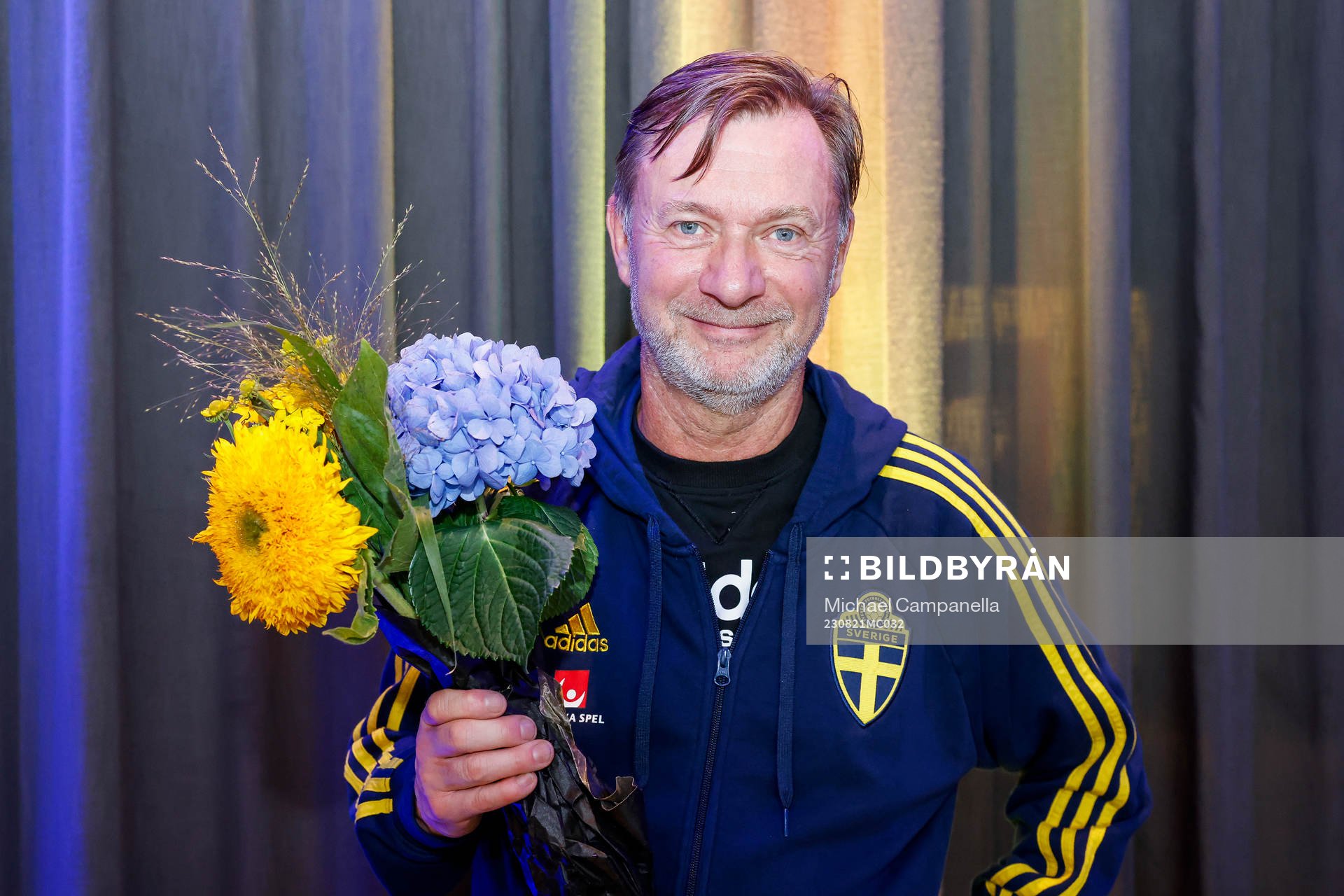 Head coach Peter Gerhardsson of Sweden during a homecoming press event after returning home from the 2023 FIFA Women's World Cup on August 21, 2023 in Stockholm.