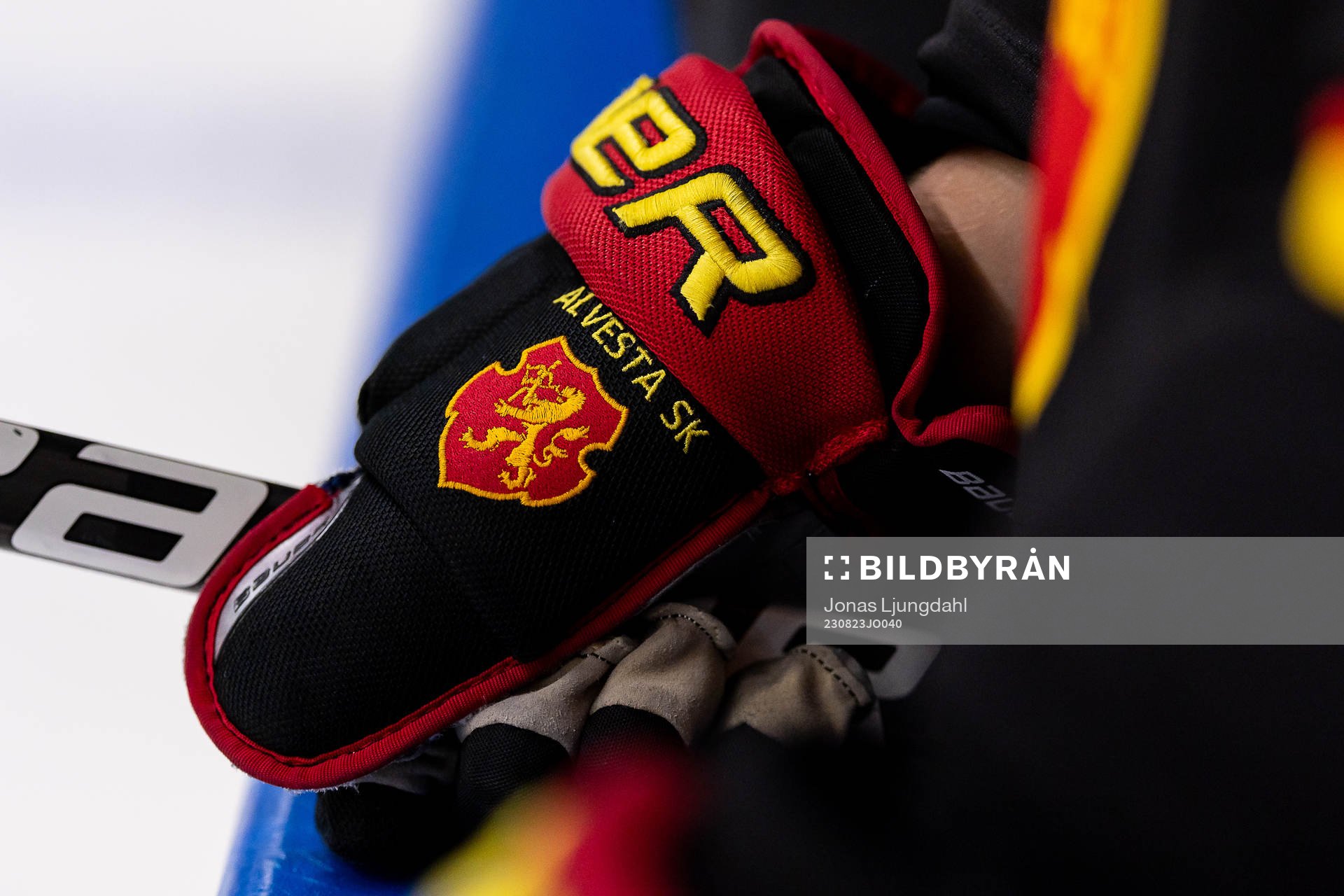 Alvestas klubbmärke på hockeyhandske