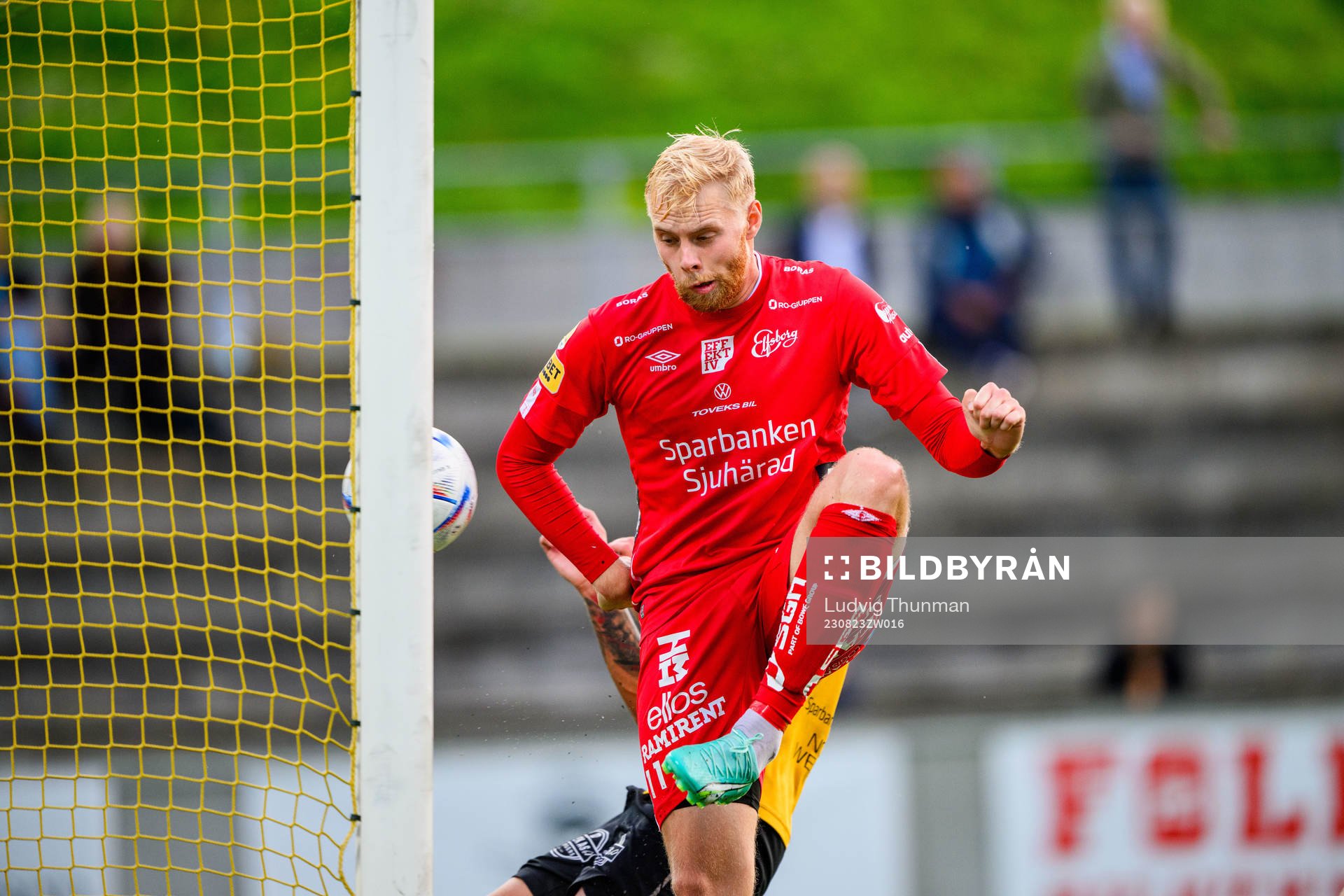 Elfsborgs Sveinn Guðjohnsen gör 0-2 under fotbollsmatchen i Svenska Cupen mellan Lunds BK och Elfsborg den 23 augusti 2023 i Lund. 