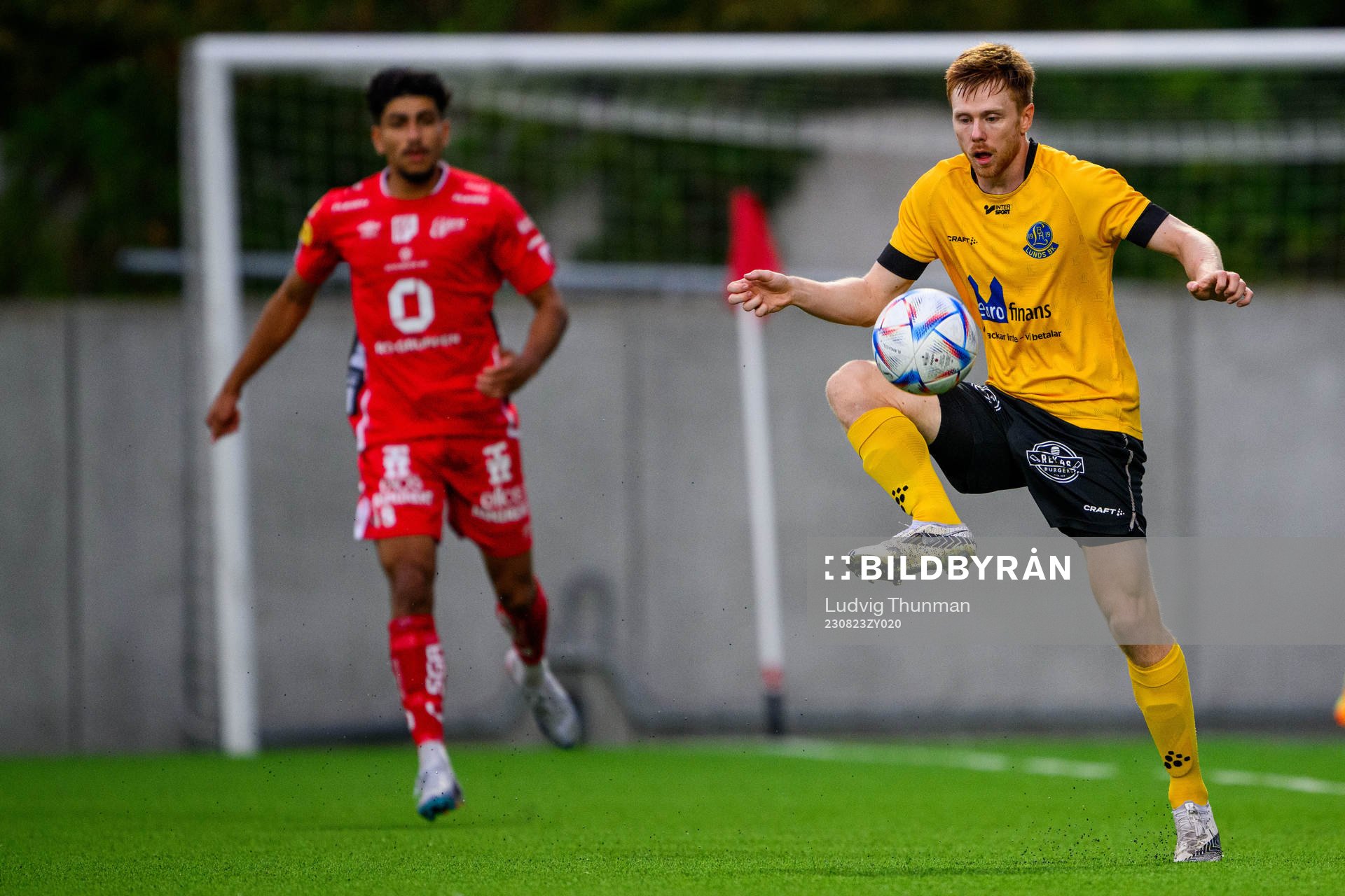 Lunds BKs Dennis Olofsson under fotbollsmatchen i Svenska Cupen mellan Lunds BK och Elfsborg den 23 augusti 2023 i Lund. 