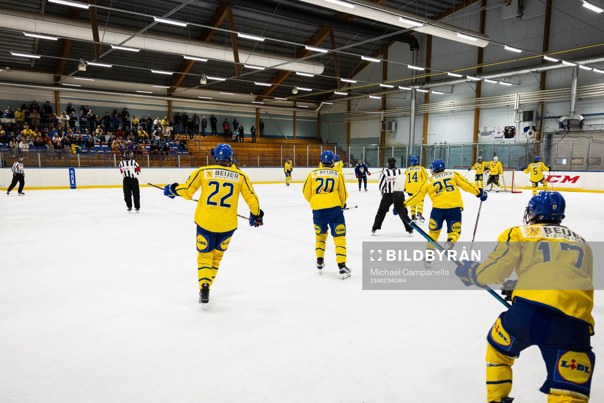 Sveriges spelarna jublar 7-4 seger