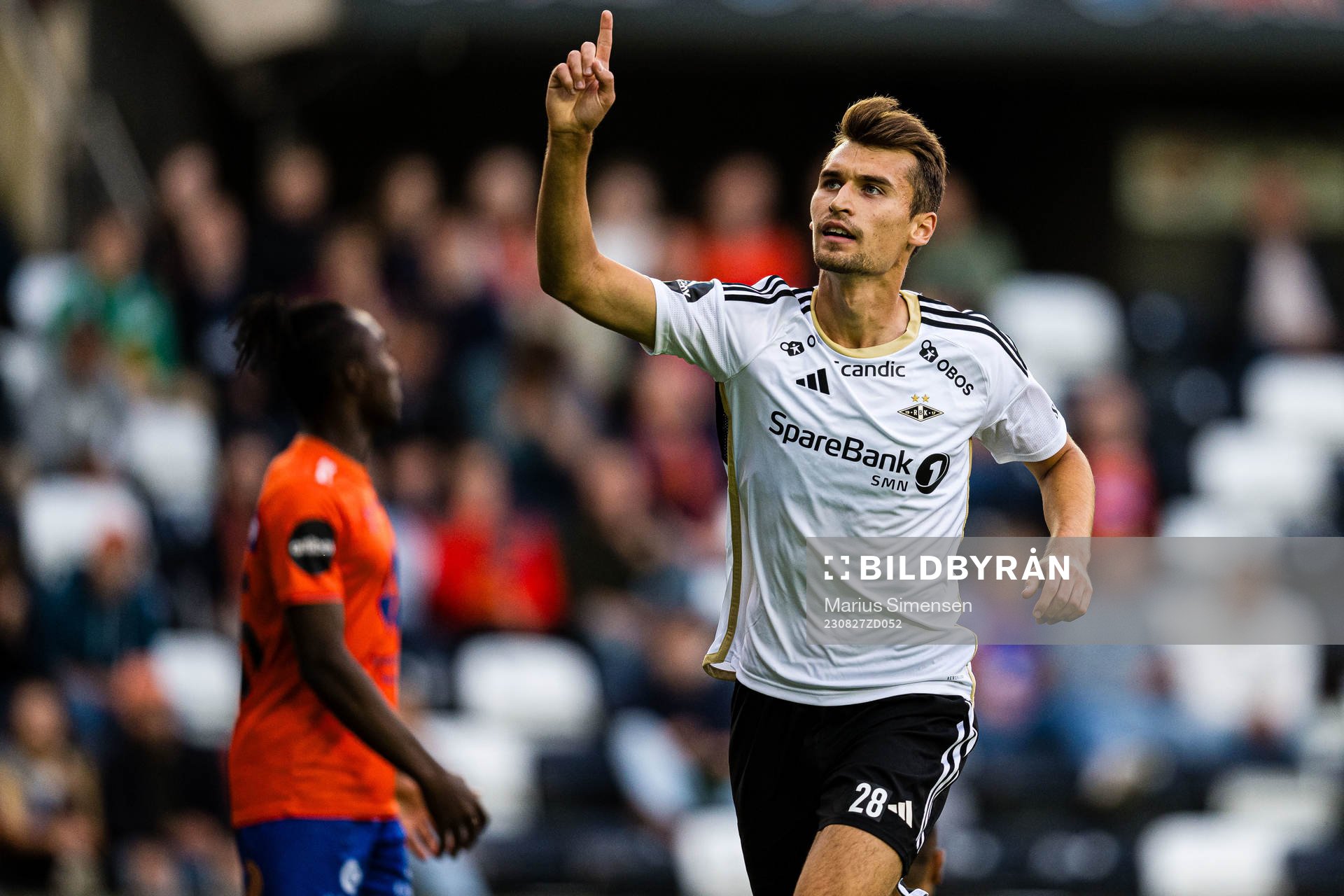 Håkan Wiedesheim-Paul of Rosenborg celebrates after scoring the 1-0 goal during the Eliteserien match between Rosenborg and Aalesund on August 27, 2023 in Trondheim.