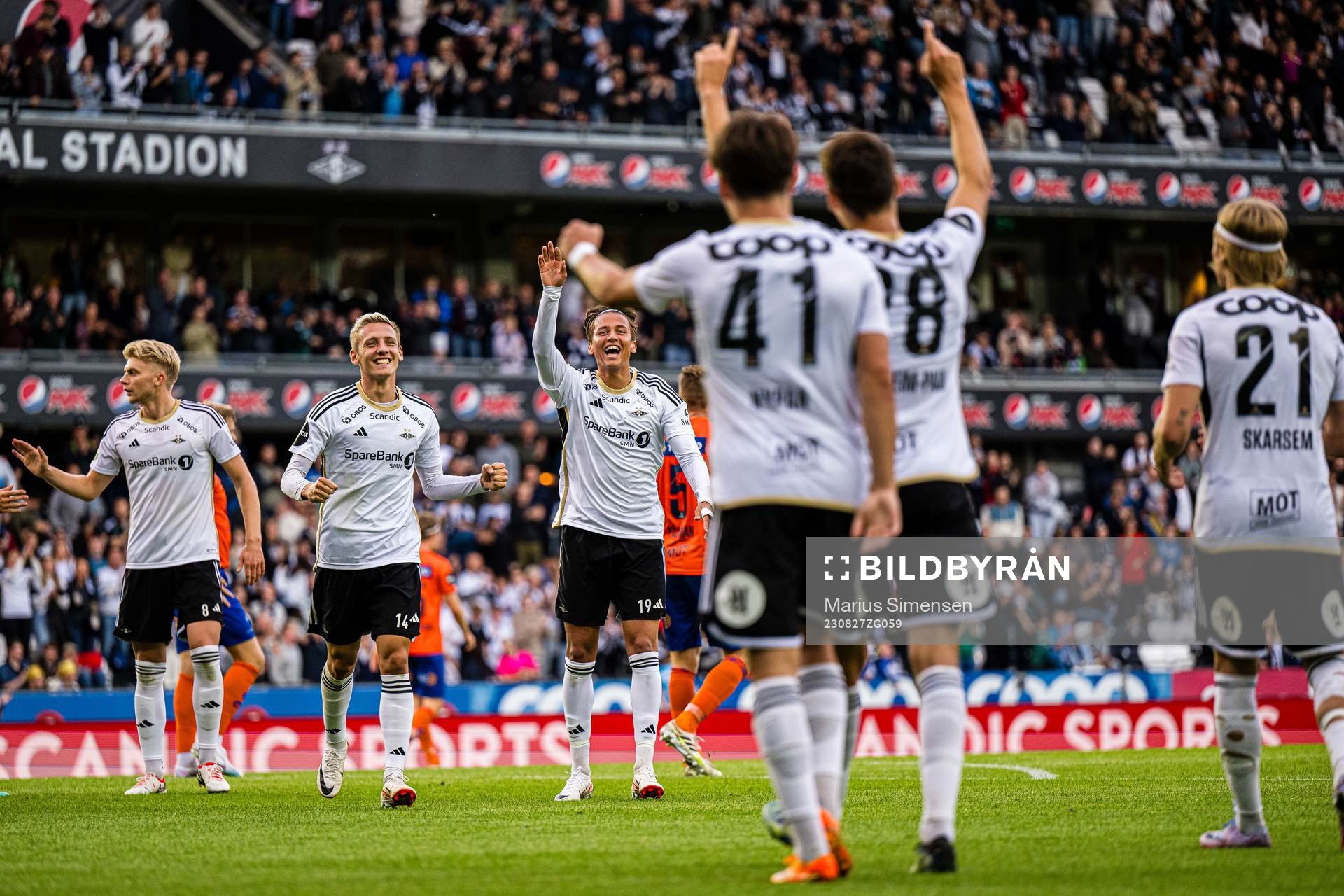 Håkan Wiedesheim-Paul of Rosenborg celebrates after scoring the 1-0 goal during the Eliteserien match between Rosenborg and Aalesund on August 27, 2023 in Trondheim.