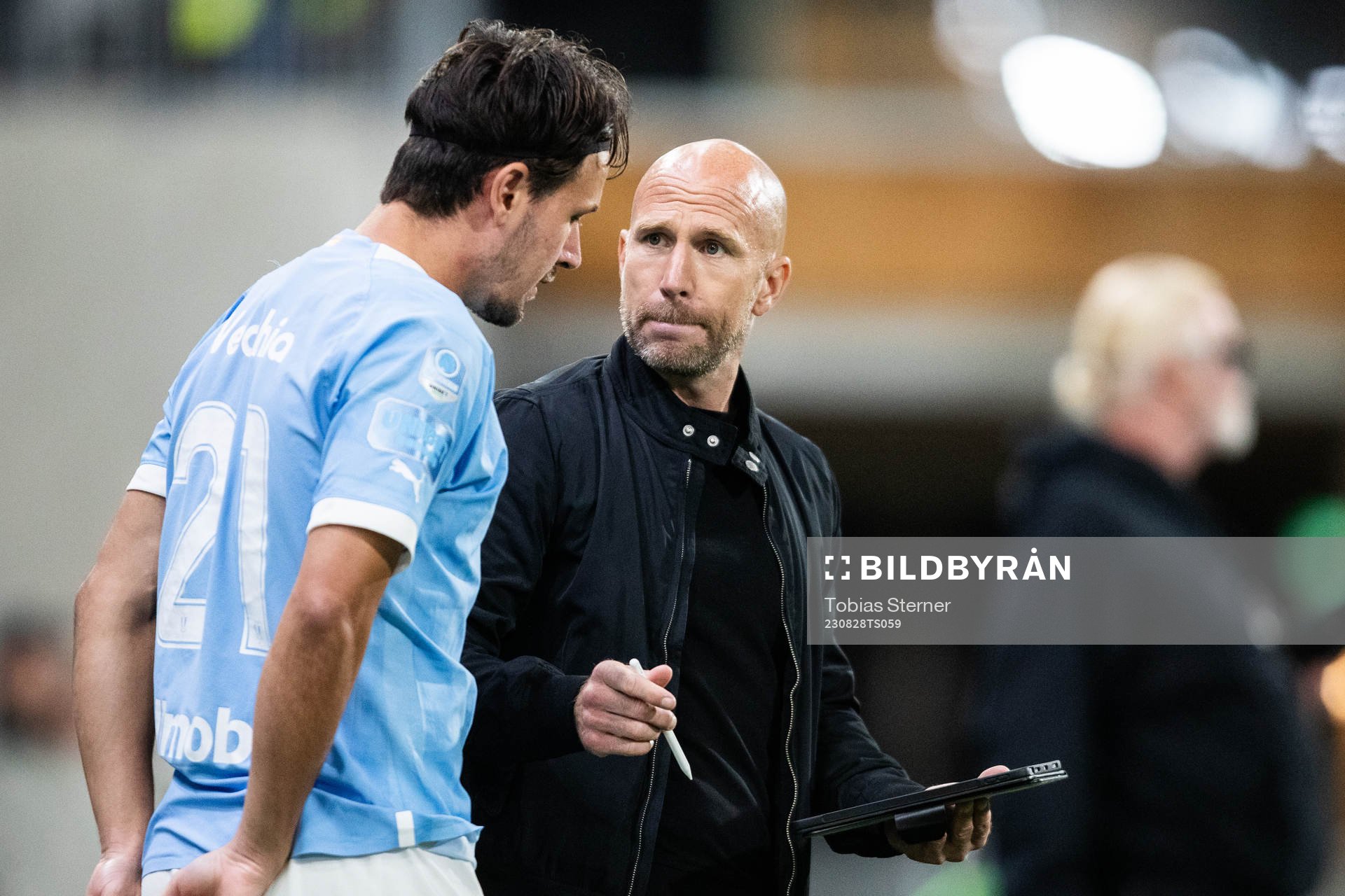 Malmö FFs Stefano Vecchia och tränare Henrik Rydström
