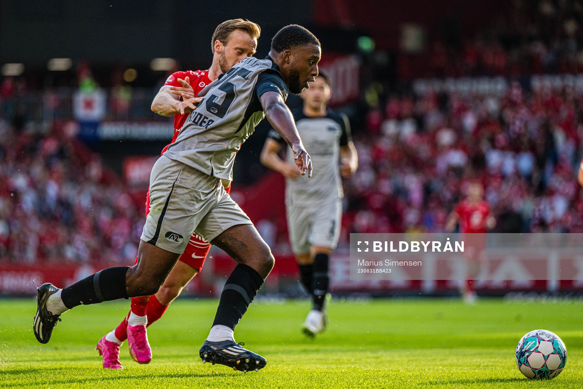 Riechedly Bazoer of AZ Alkmaar during the UEFA Europa Conference League play-off match between Brann and AZ Alkmaar on August 31, 2023 in Bergen.