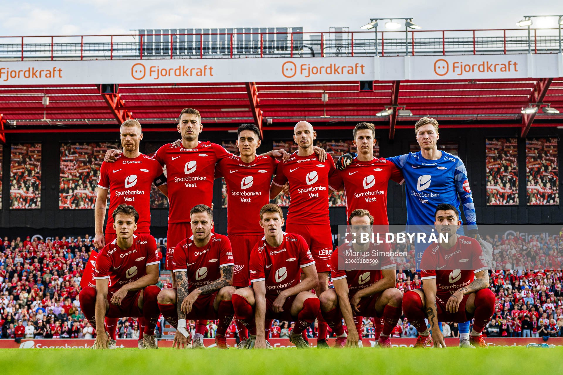 The starting eleven of Brann, from the top left; Sivert