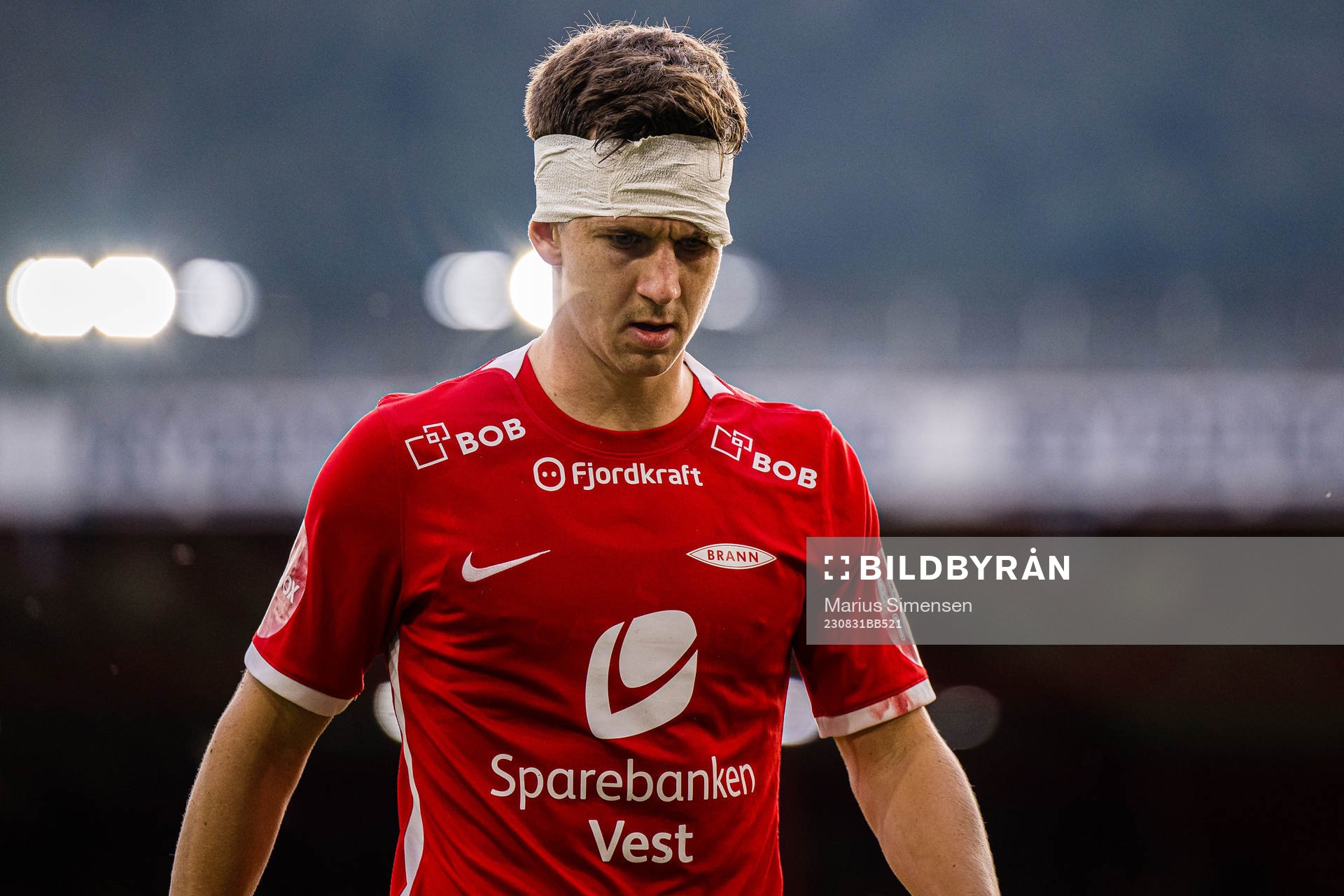 Sander Kartum of Brann during the UEFA Europa Conference League play-off match between Brann and AZ Alkmaar on August 31, 2023 in Bergen.