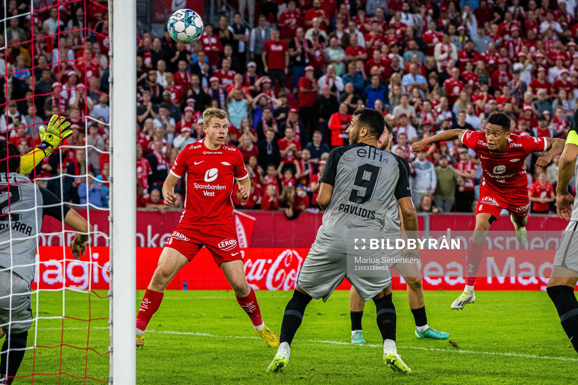 Japhet Sery Larsen of Brann scores the 3-3 goal