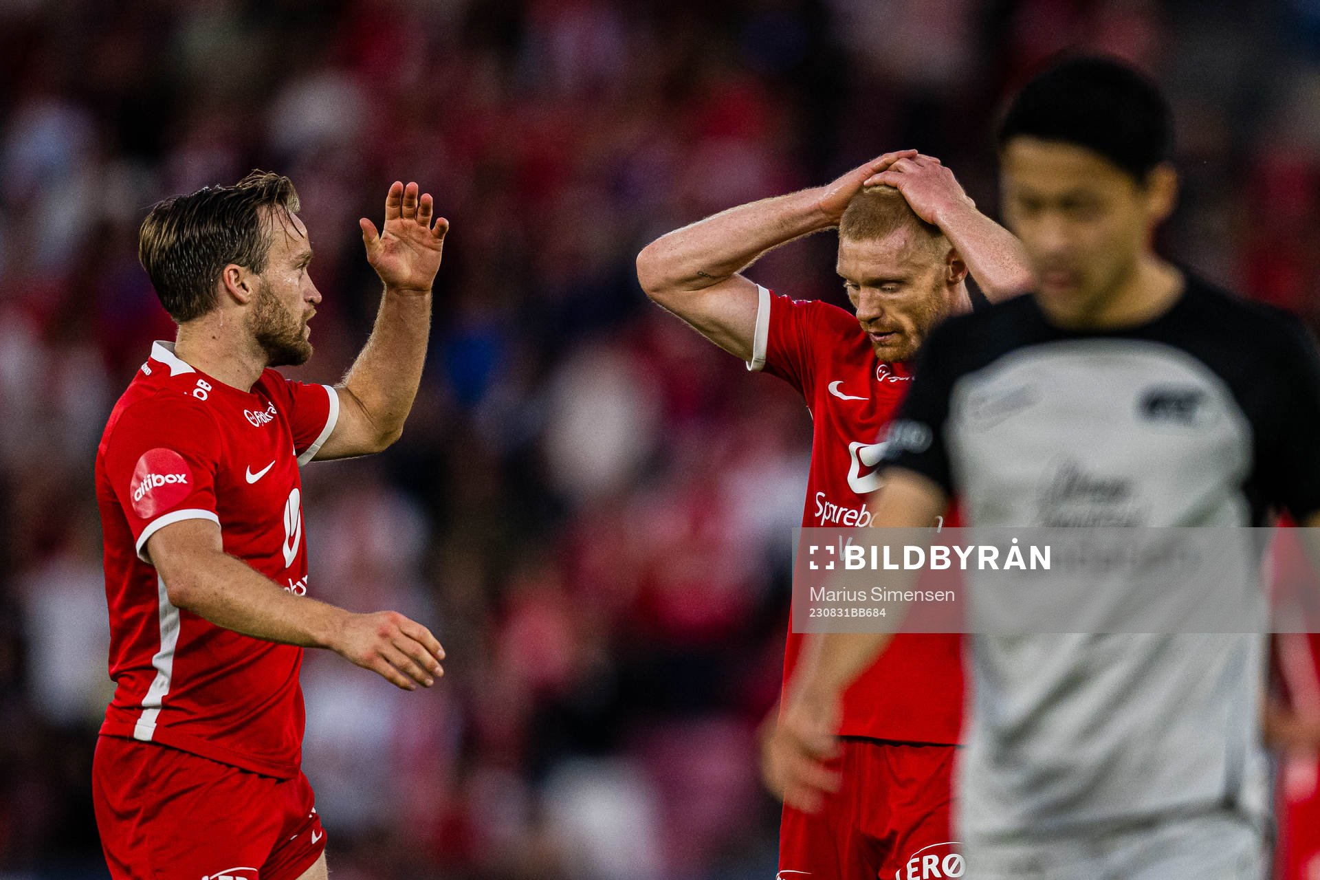 Bård Finne and Sivert Heltne Nilsen of Brann looks dejected