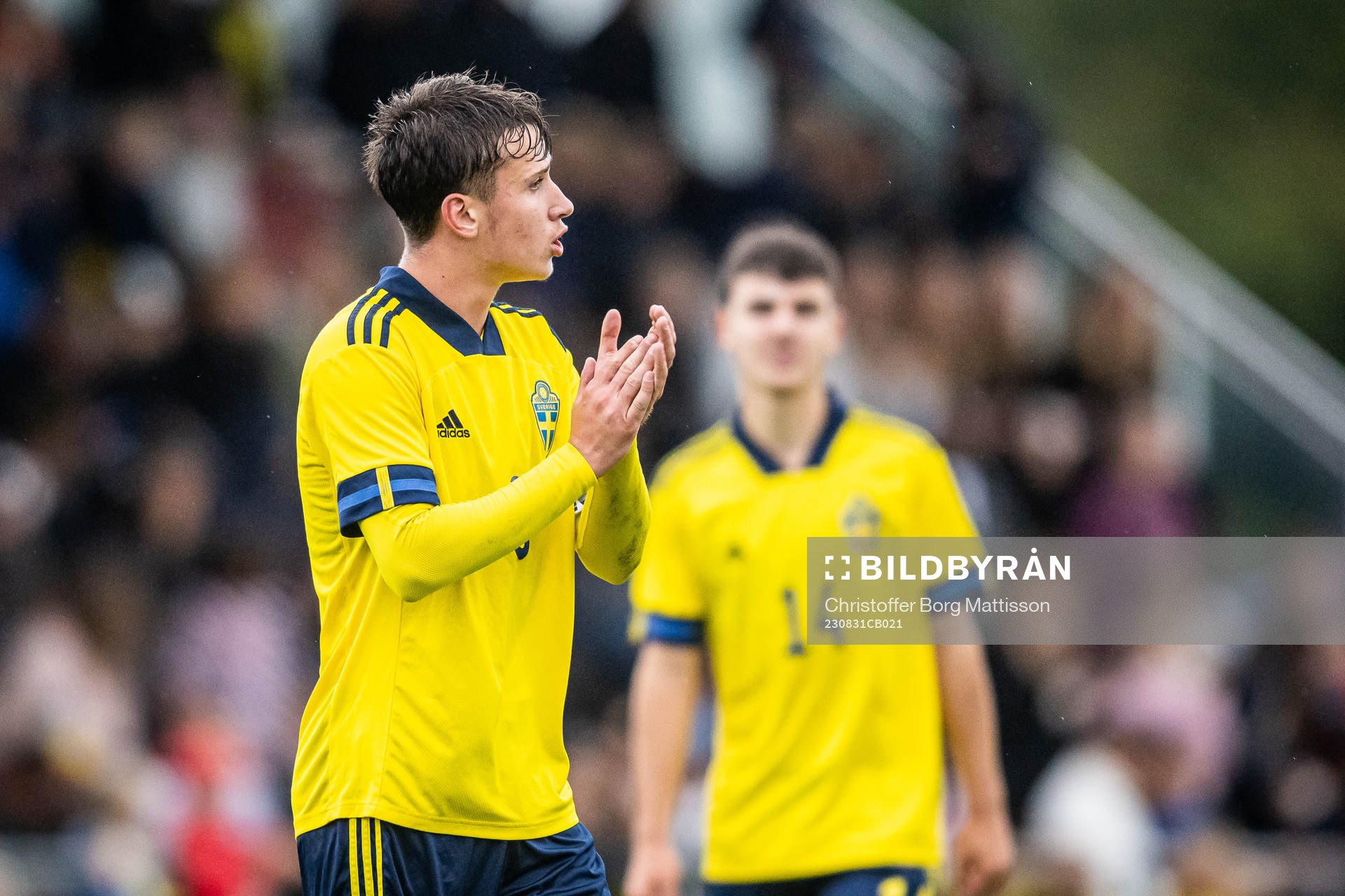 Sveriges Kenan Busuladzic under träningslandskampen i fotboll mellan Sverige P16 och Estland P16 den 31 augusti 2023 i Höganäs.