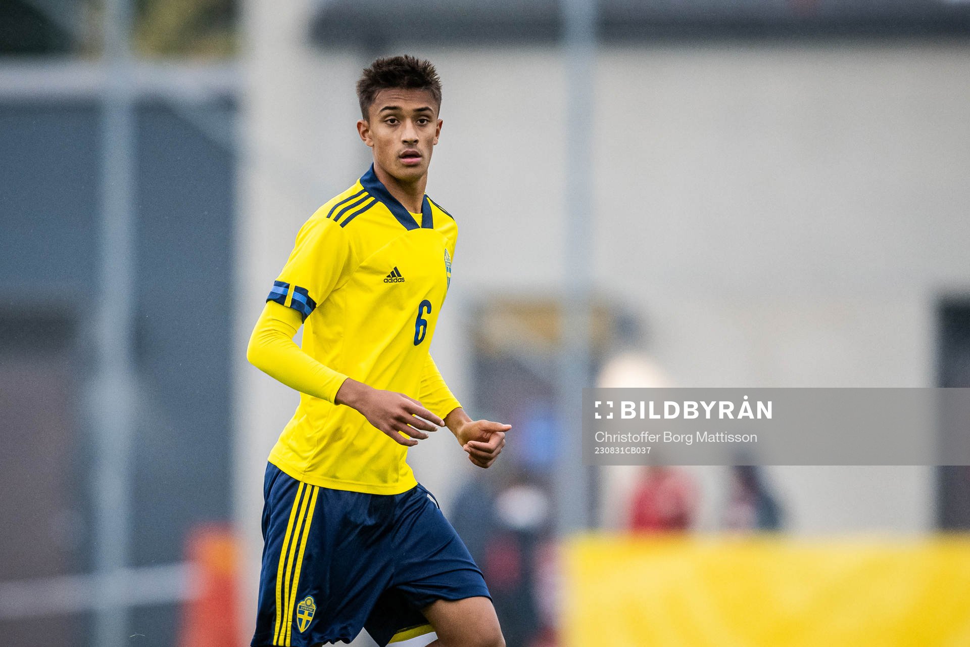 Sveriges Ossian Nordvall under träningslandskampen i fotboll mellan Sverige P16 och Estland P16 den 31 augusti 2023 i Höganäs. 