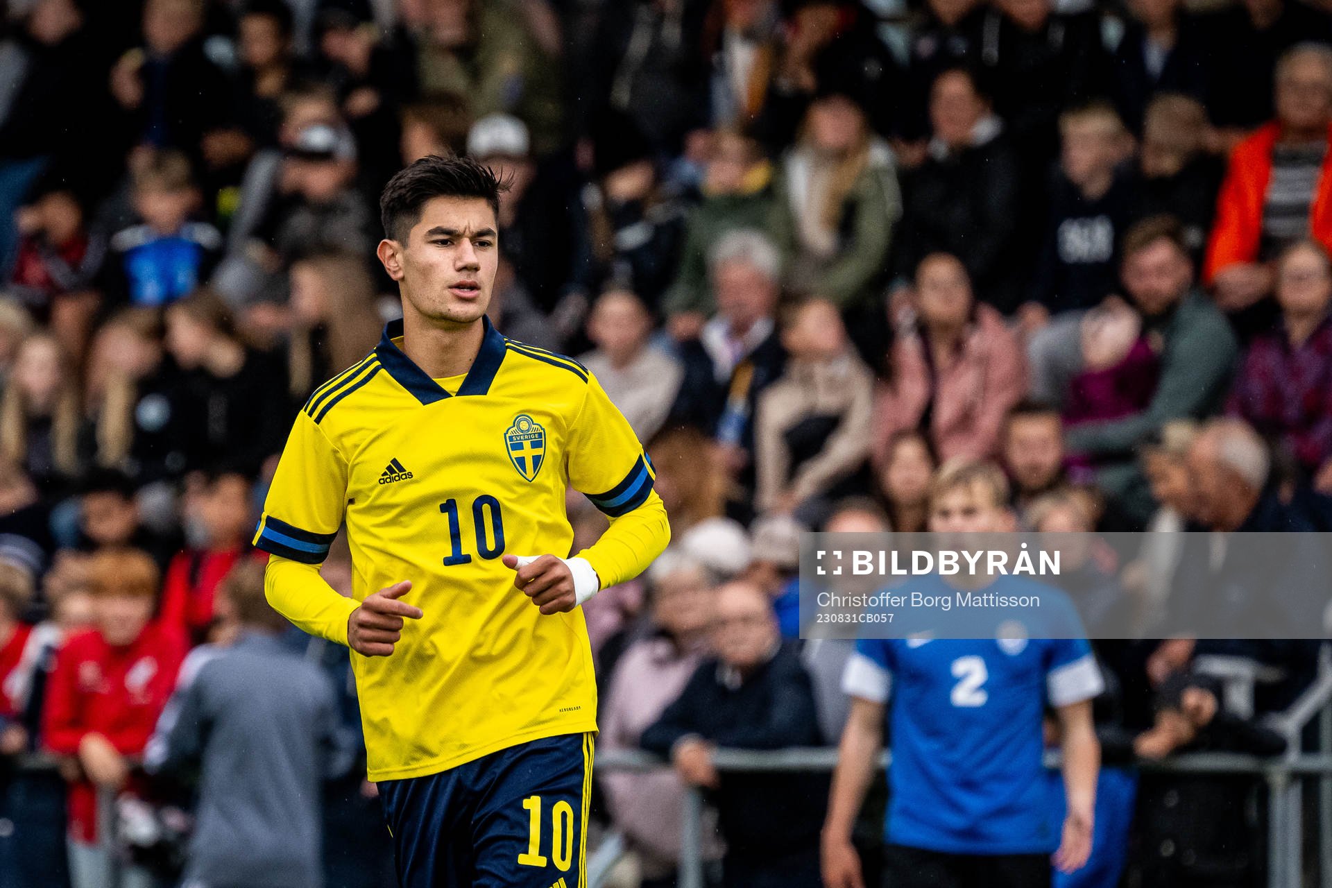 Sveriges Philip Pawlowski under träningslandskampen i fotboll mellan Sverige P16 och Estland P16 den 31 augusti 2023 i Höganäs.