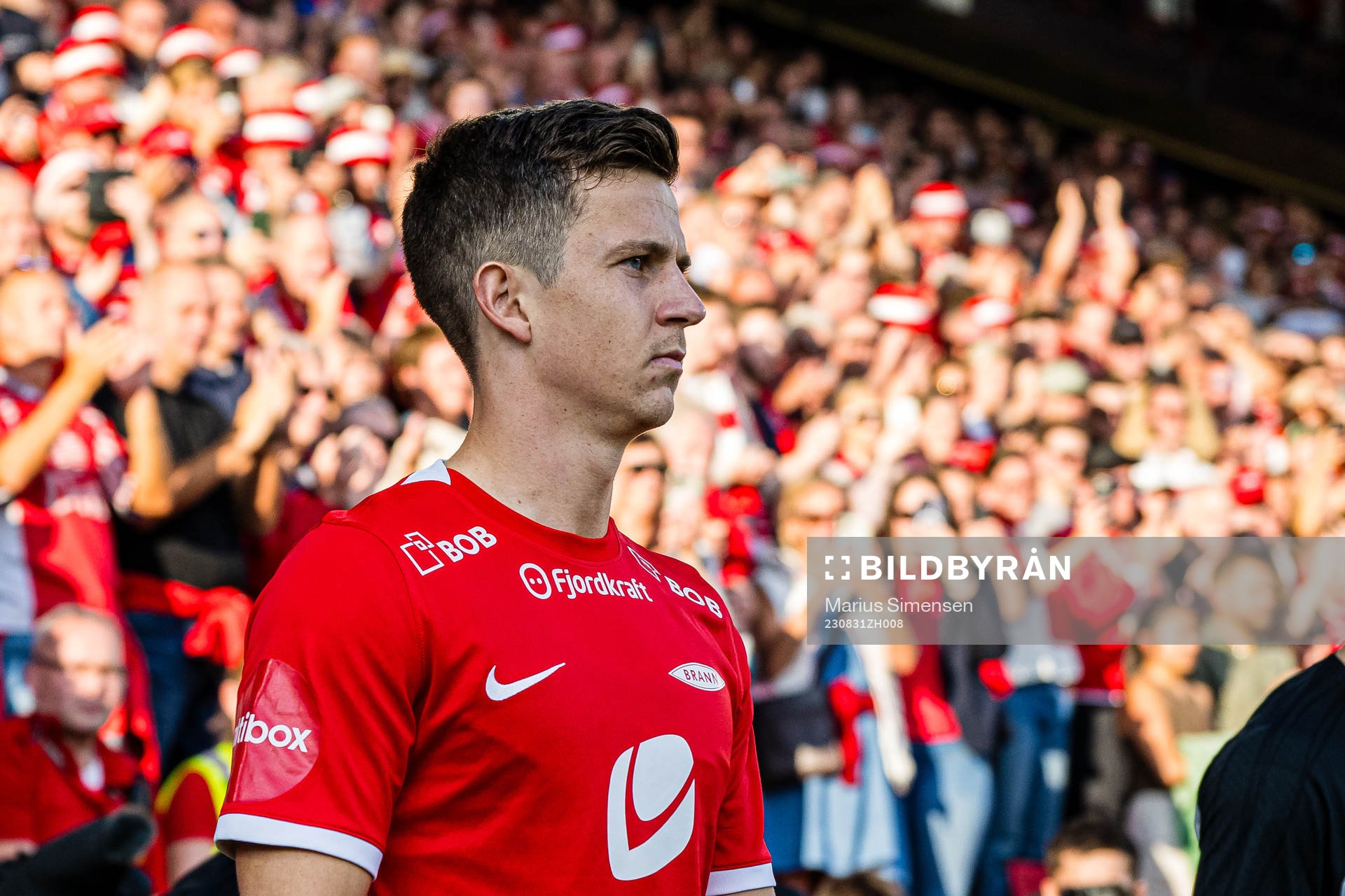 Sander Kartum of Brann ahead of the UEFA Europa Conference League play-off match between Brann and AZ Alkmaar on August 31, 2023 in Bergen.