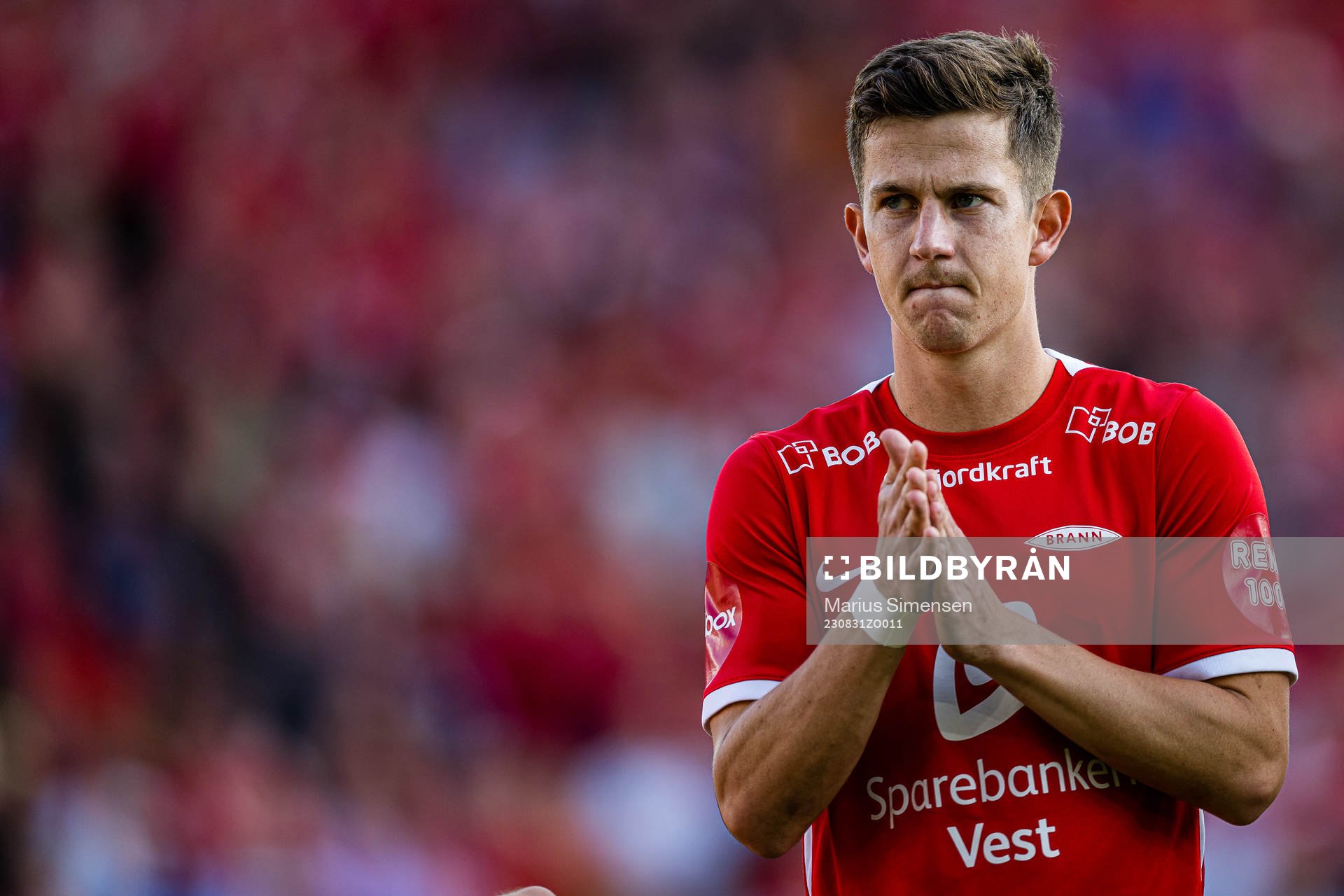 Sander Kartum of Brann ahead of the UEFA Europa Conference League play-off match between Brann and AZ Alkmaar on August 31, 2023 in Bergen.