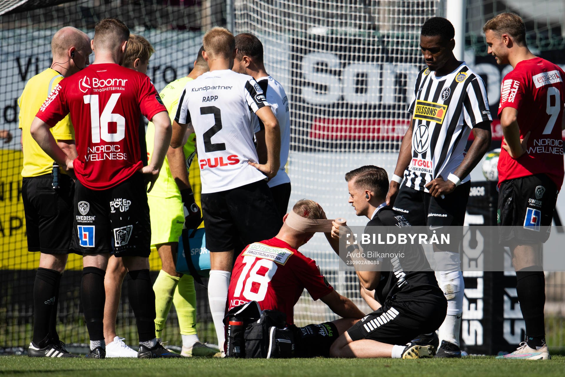 GAISs Alexander Ahl Holmström med bandage runt huvudet
