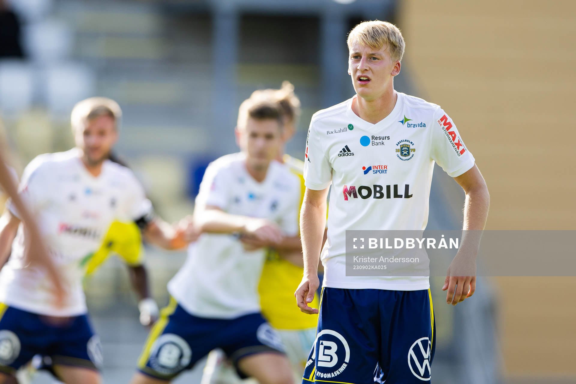 Ängelholms Johan Persson Åhstedt under fotbollsmatchen i Ettan södra mellan Falkenberg och Ängelholm den 2 september 2023 i Falkenberg. 