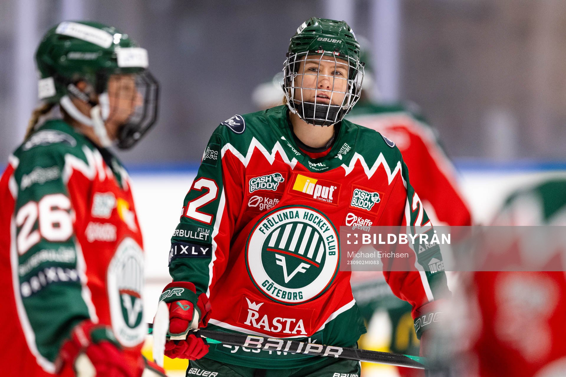 Frölundas Andrea Dalen innan träningsmatchen i ishockey