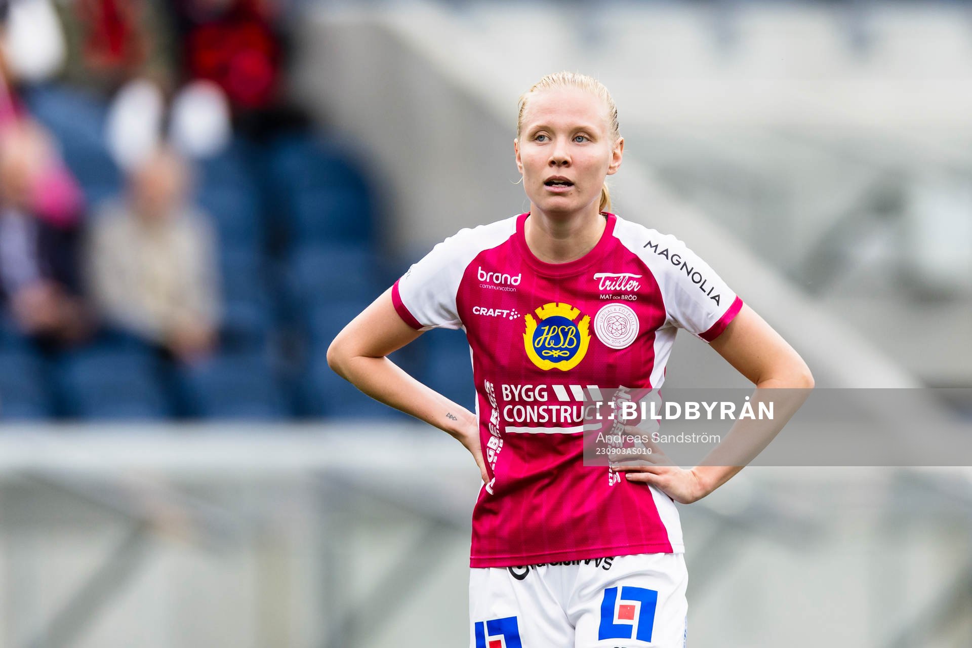 IK Uppsalas Elin Rombing under fotbollsmatchen i Damallsvenskan mellan IK Uppsala och Brommapojkarna den 3 september 2023 i Uppsala.