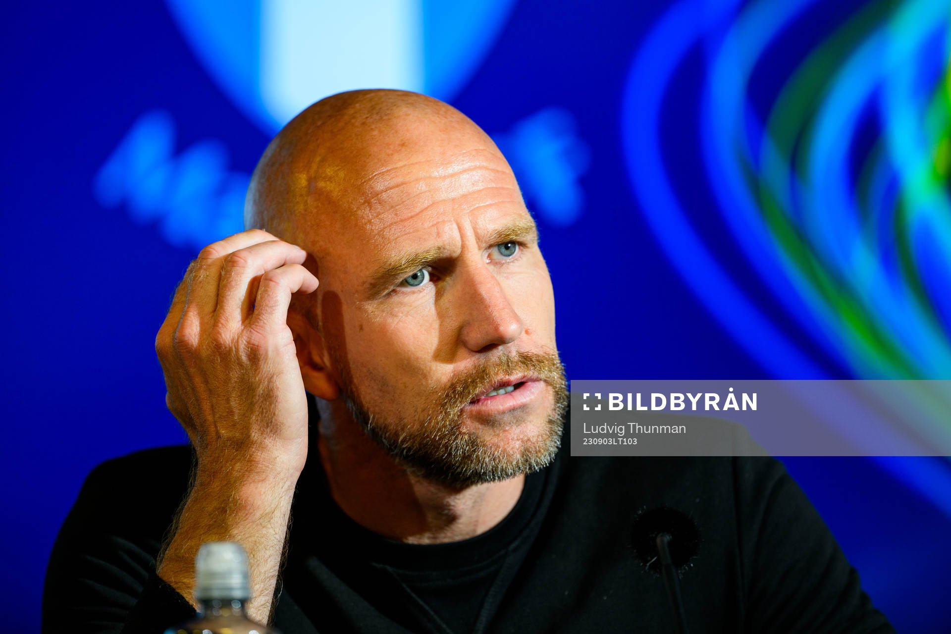 Malmö FFs Henrik Rydström under presskonferensen efter fotbollsmatchen i Allsvenskan mellan Malmö FF och IFK Göteborg den 3 september 2023 i Malmö.