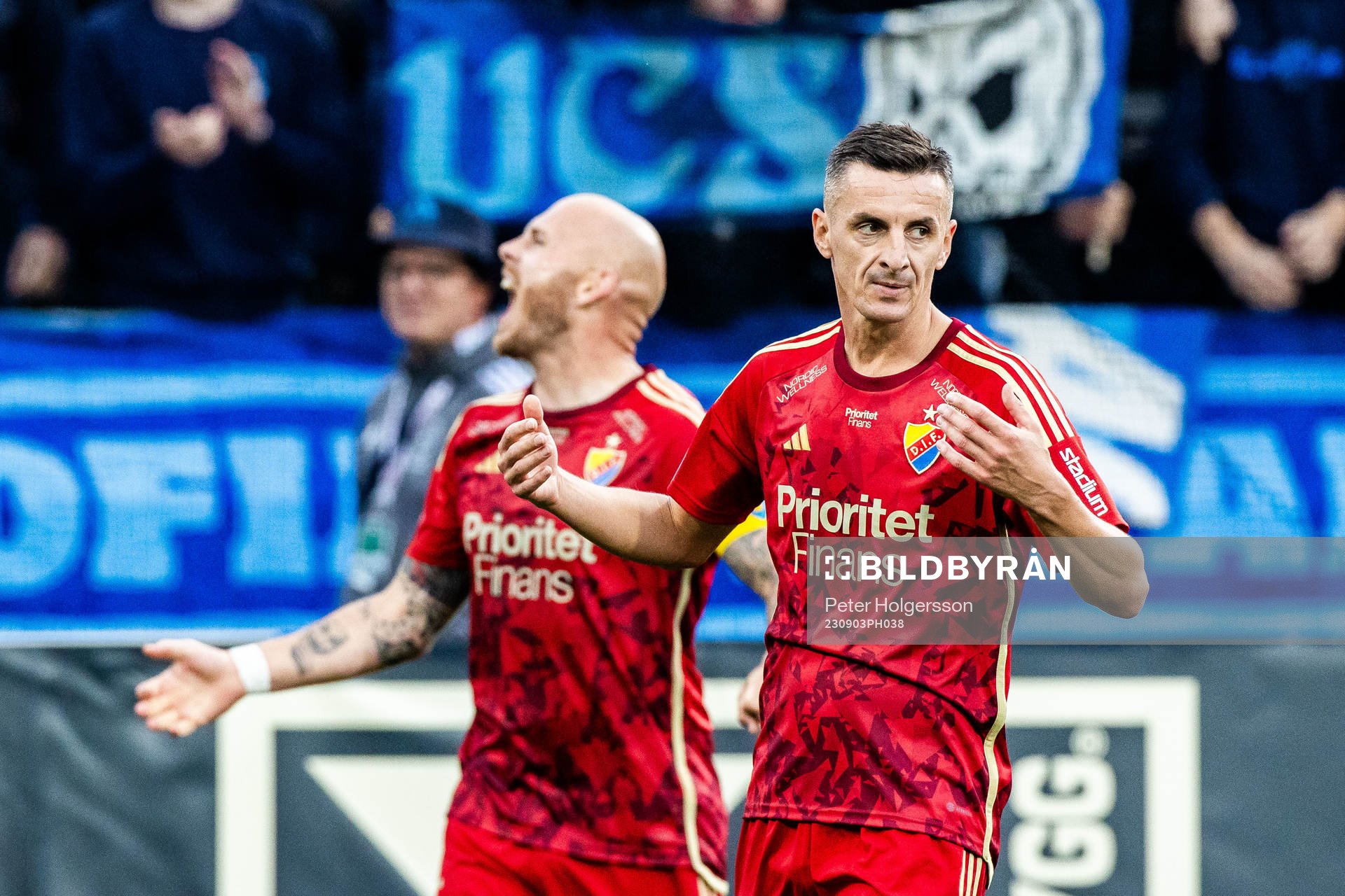 Djurgårdens Magnus Eriksson och Haris Radetinac jublar