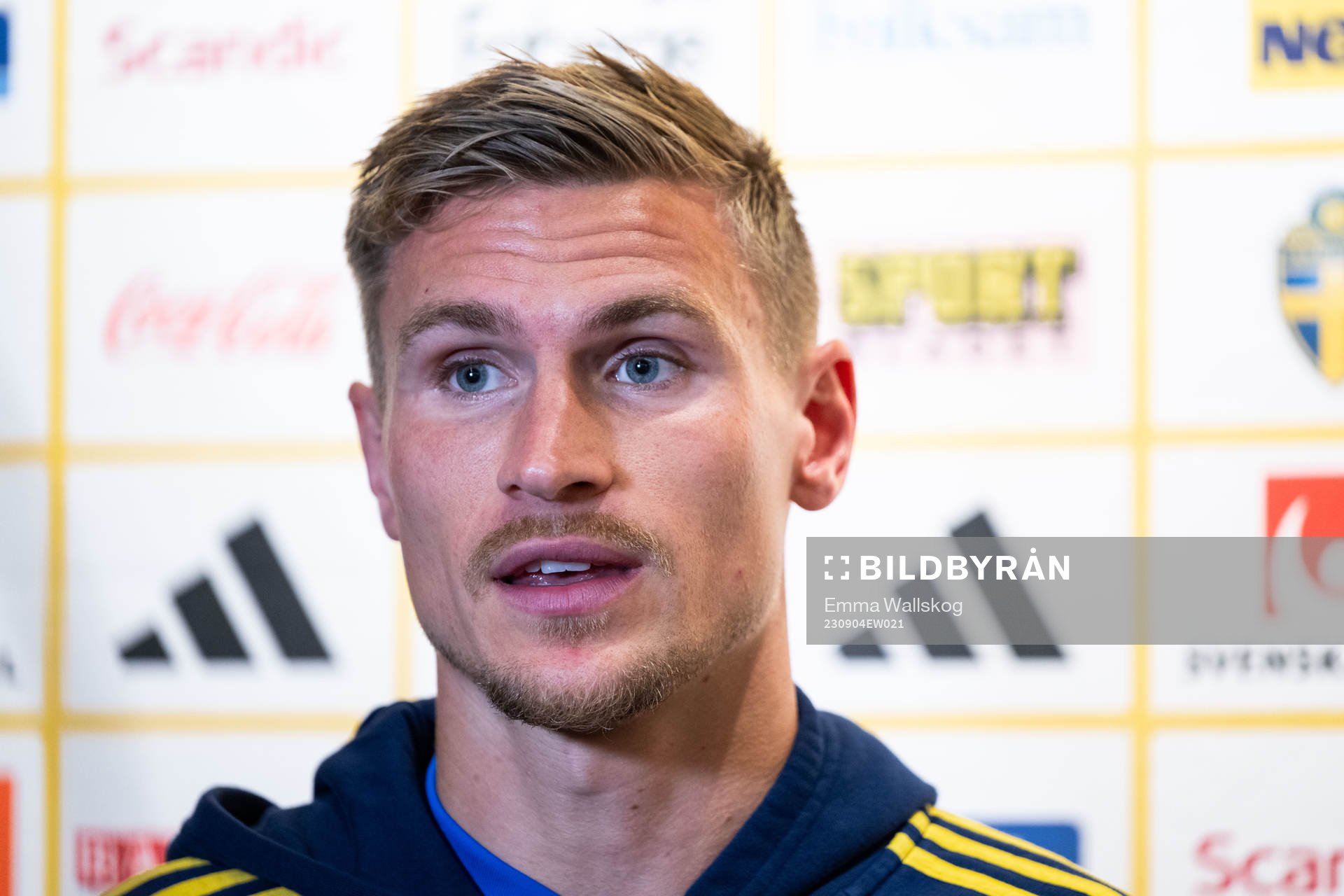 Carl Starfelt of the Swedish national football team at a