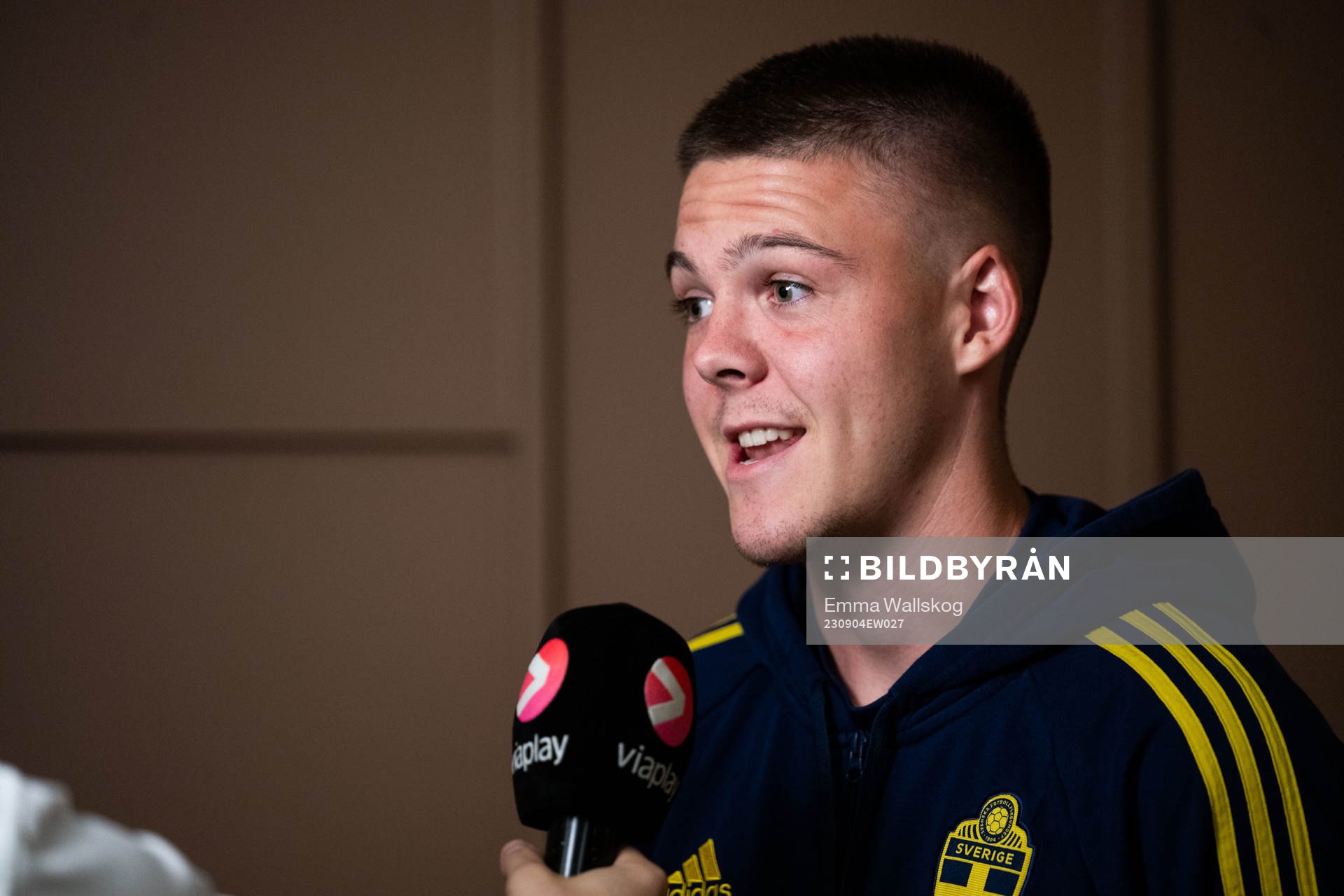 Emil Holm of the Swedish national football team at a press