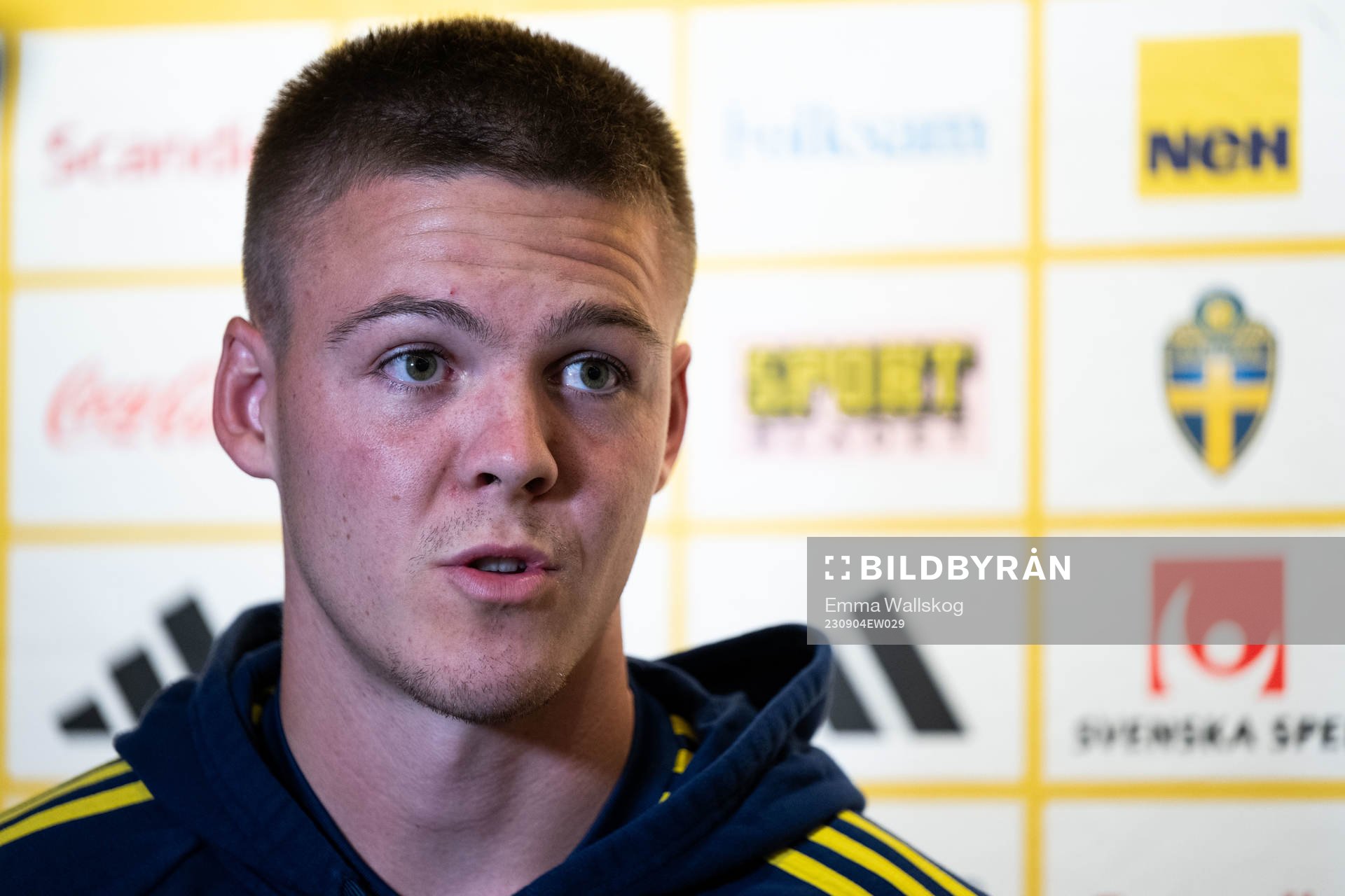Emil Holm of the Swedish national football team at a press