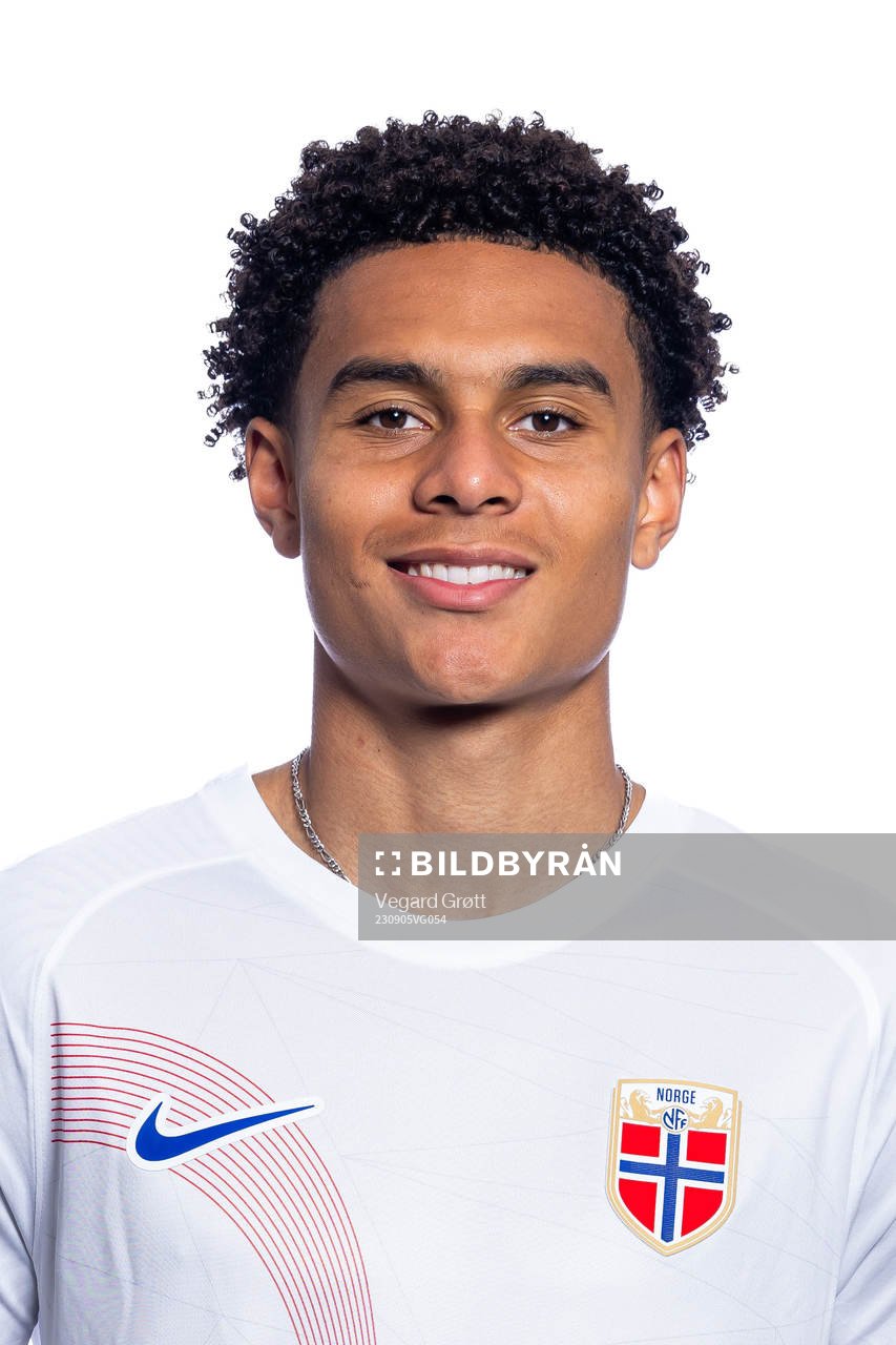 Antonio Nusa of the Norwegian national football team poses