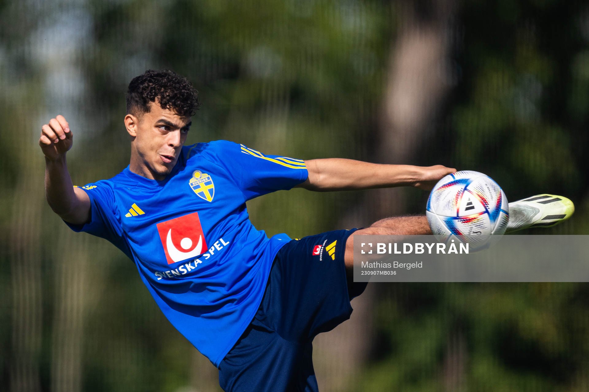 Yasin Ayari of the Swedish under-21 national football team during a training session on September 7, 2023 in Husqvarna.