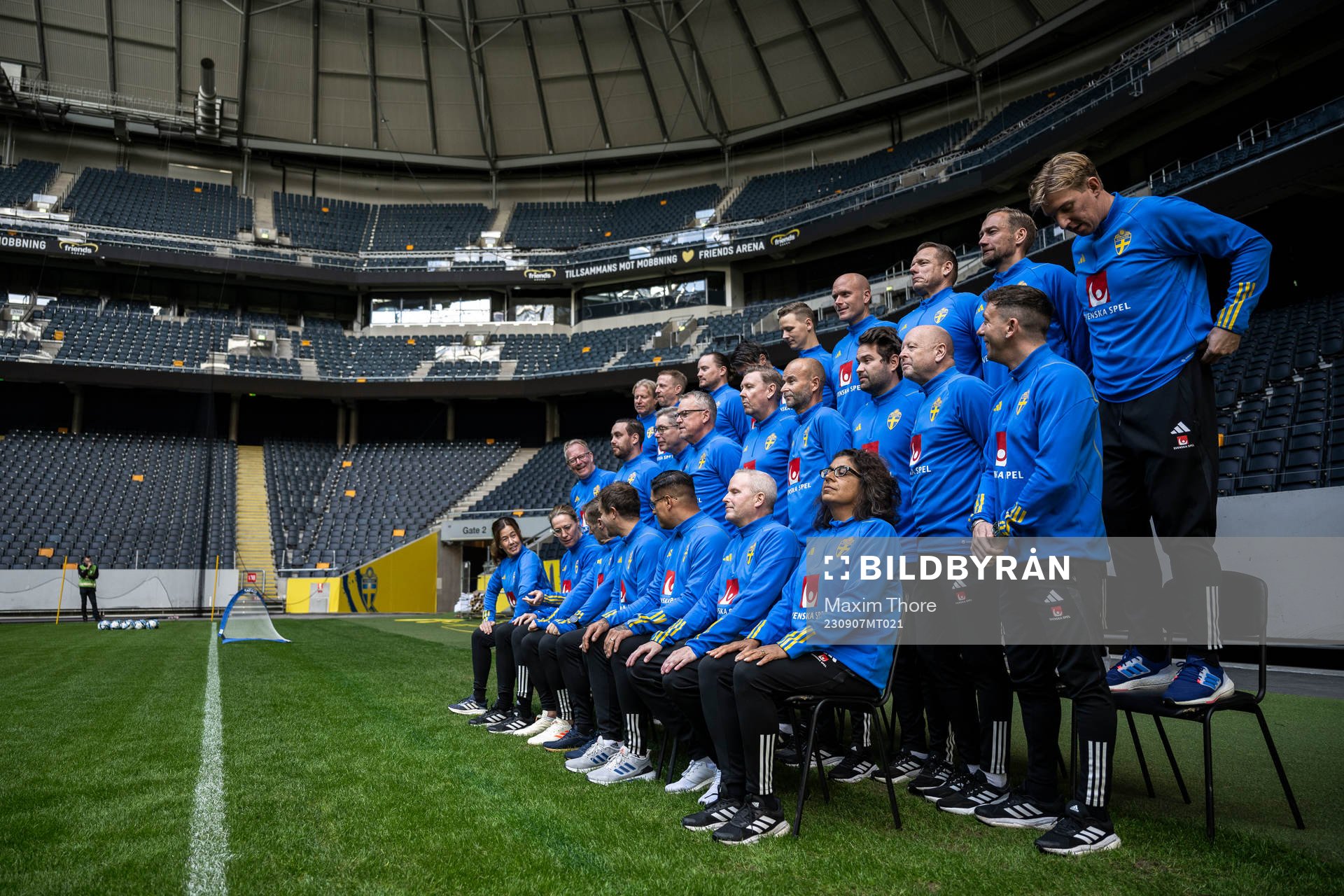 Staff from the Swedish national football team during a photo session on September 7, 2023 in Stockholm. 