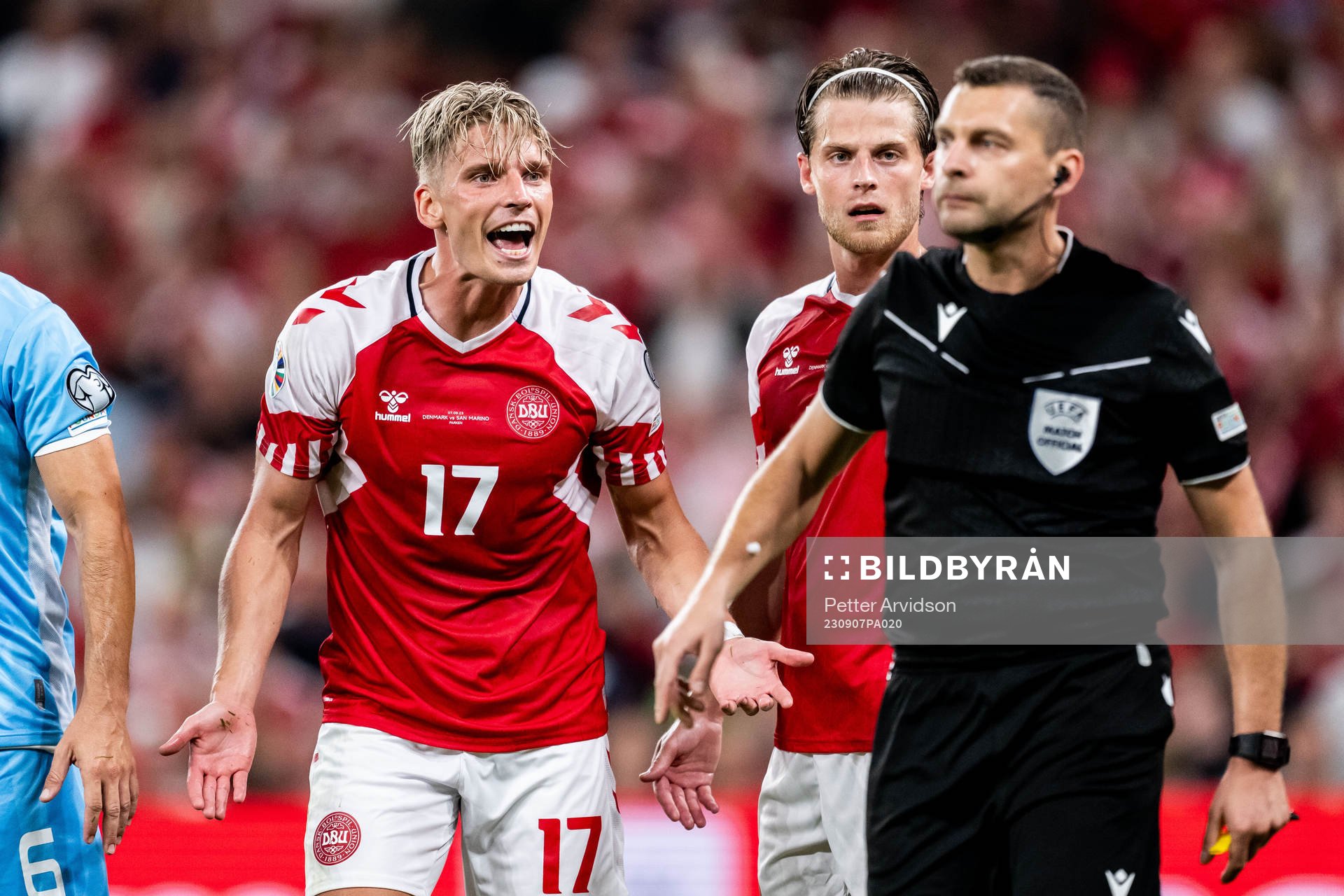 Jens Stryger of Denmark reacts