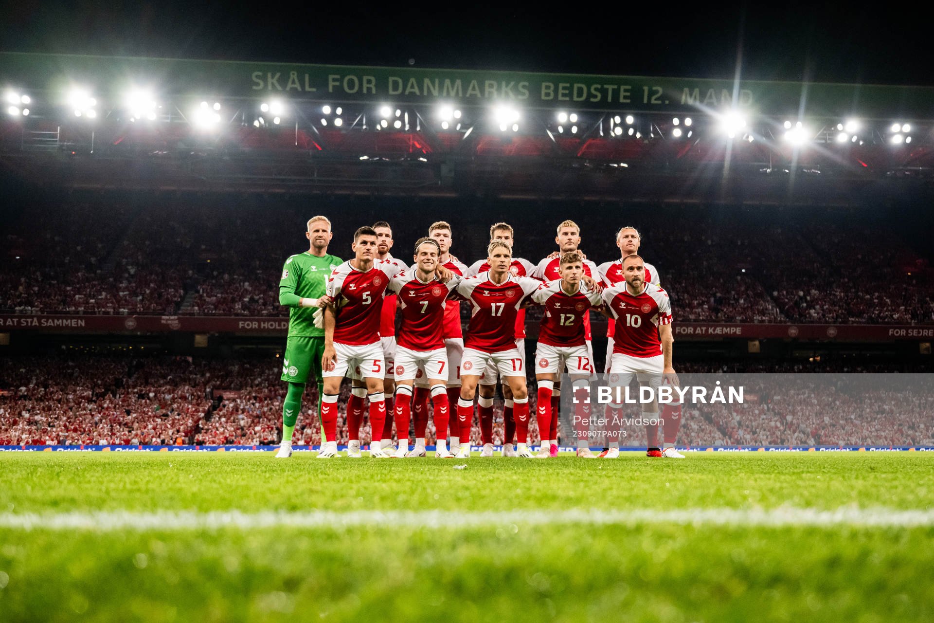 The starting eleven of Denmark pose for a team photo