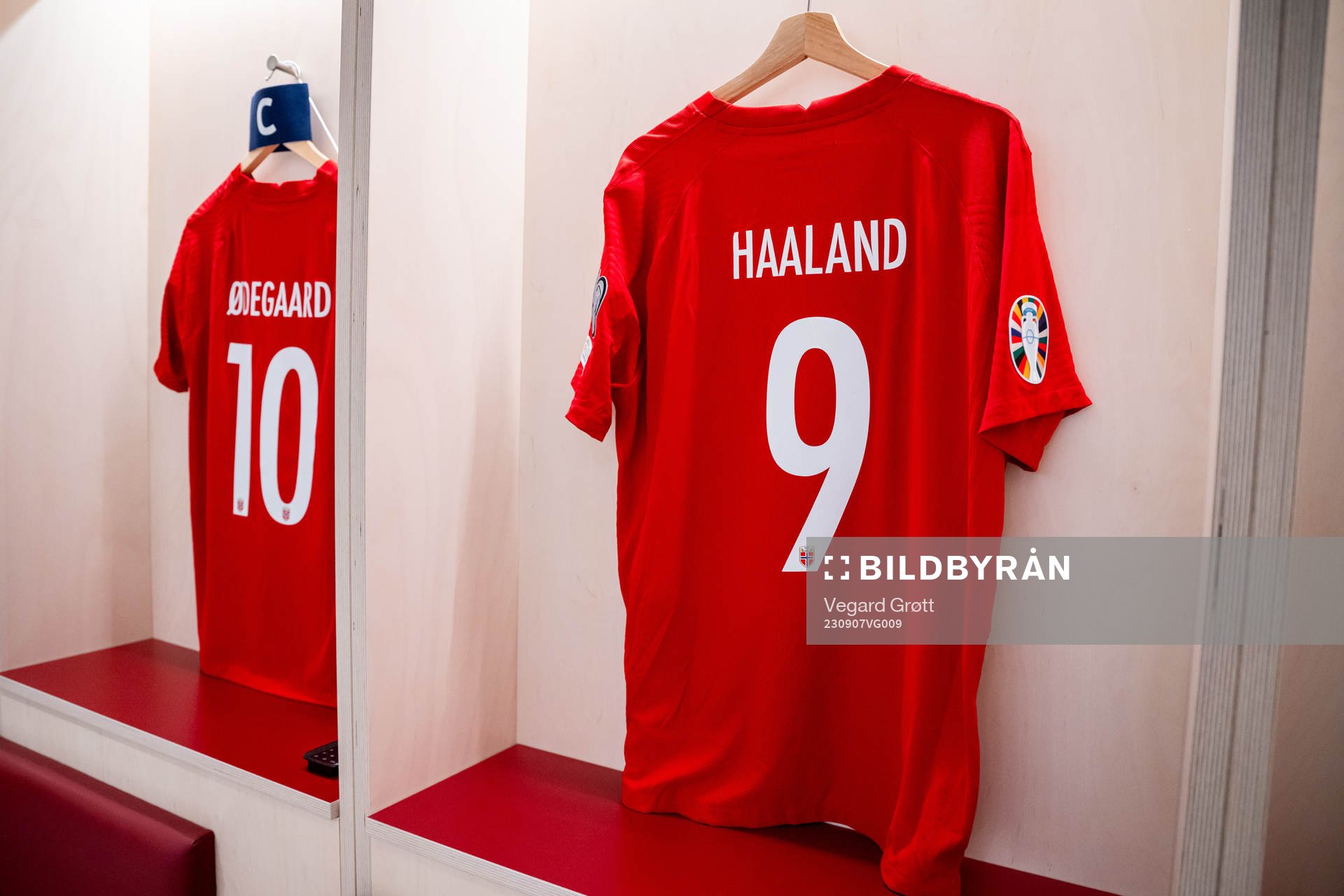 The kits of Martin Ødegaard and Erling Braut Haaland of
