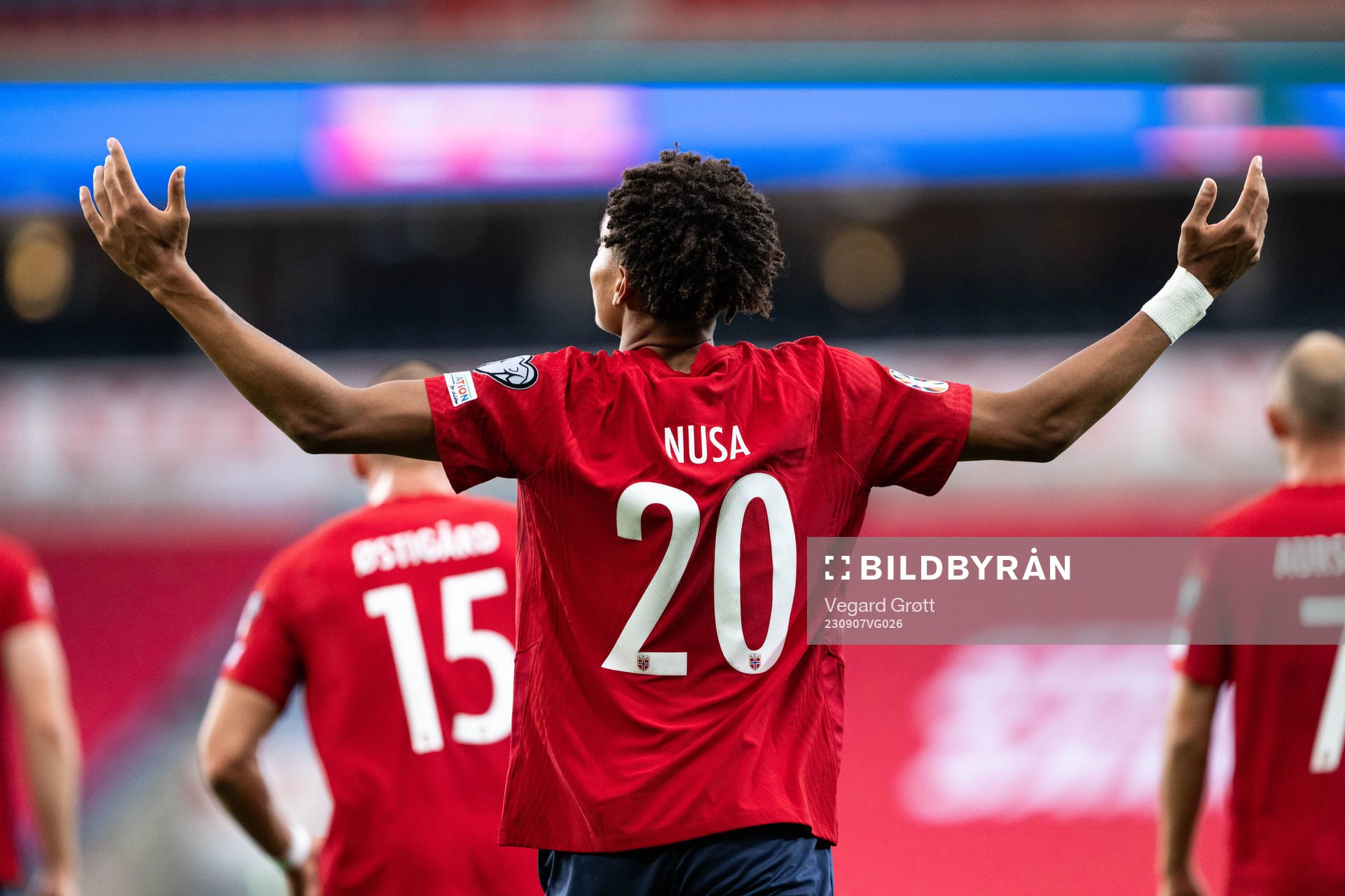Antonio Nusa of Norway celebrates