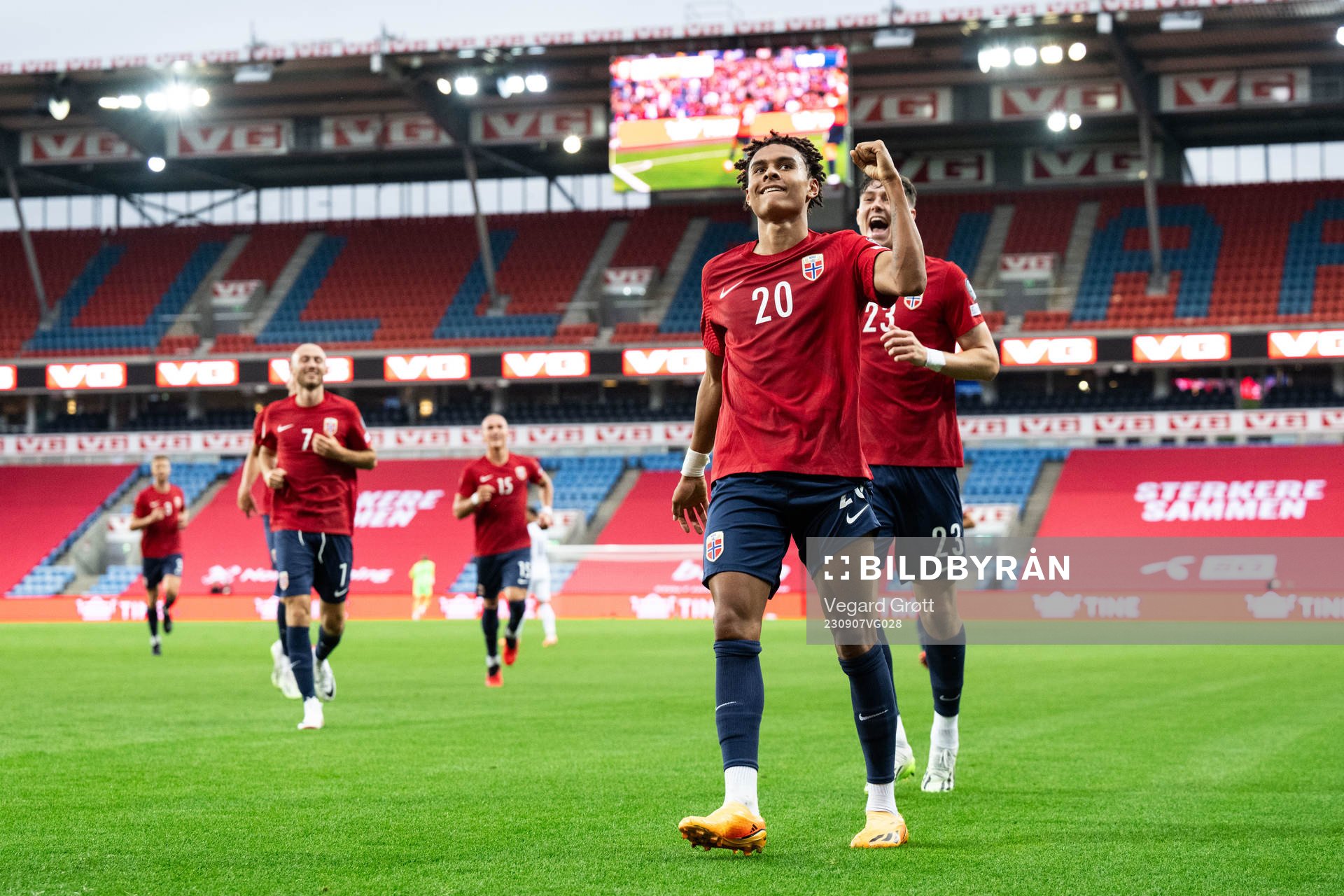 Antonio Nusa of Norway celebrates
