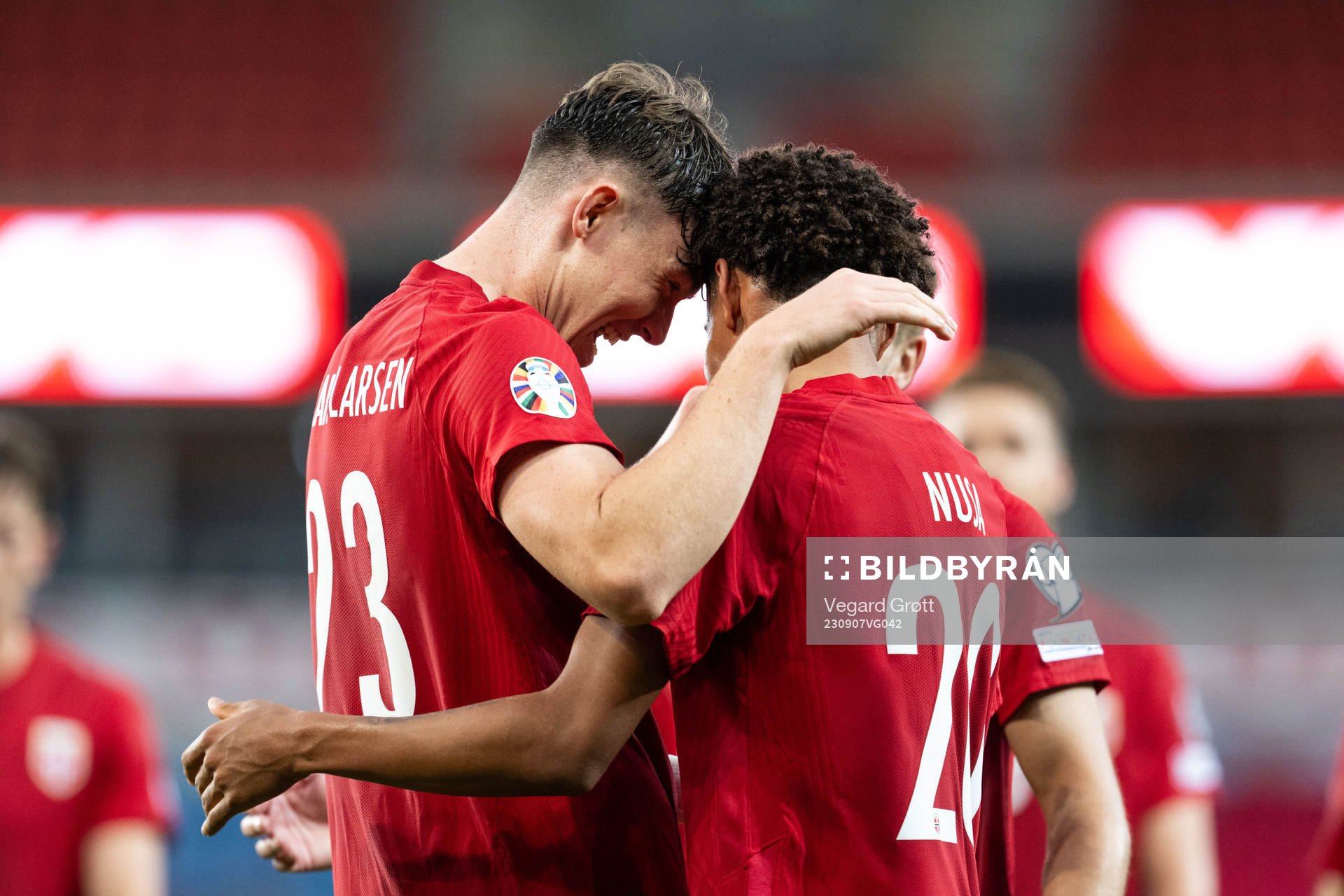 Antonio Nusa of Norway celebrates with Antonio Nusa