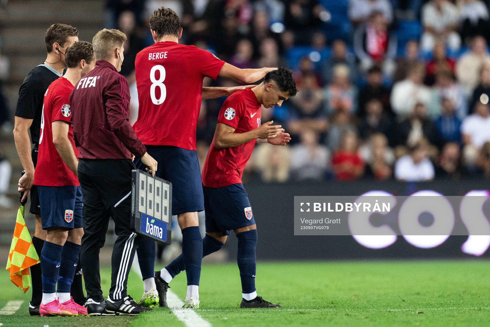 Sander Berge and Osame Sahraoui of Norway