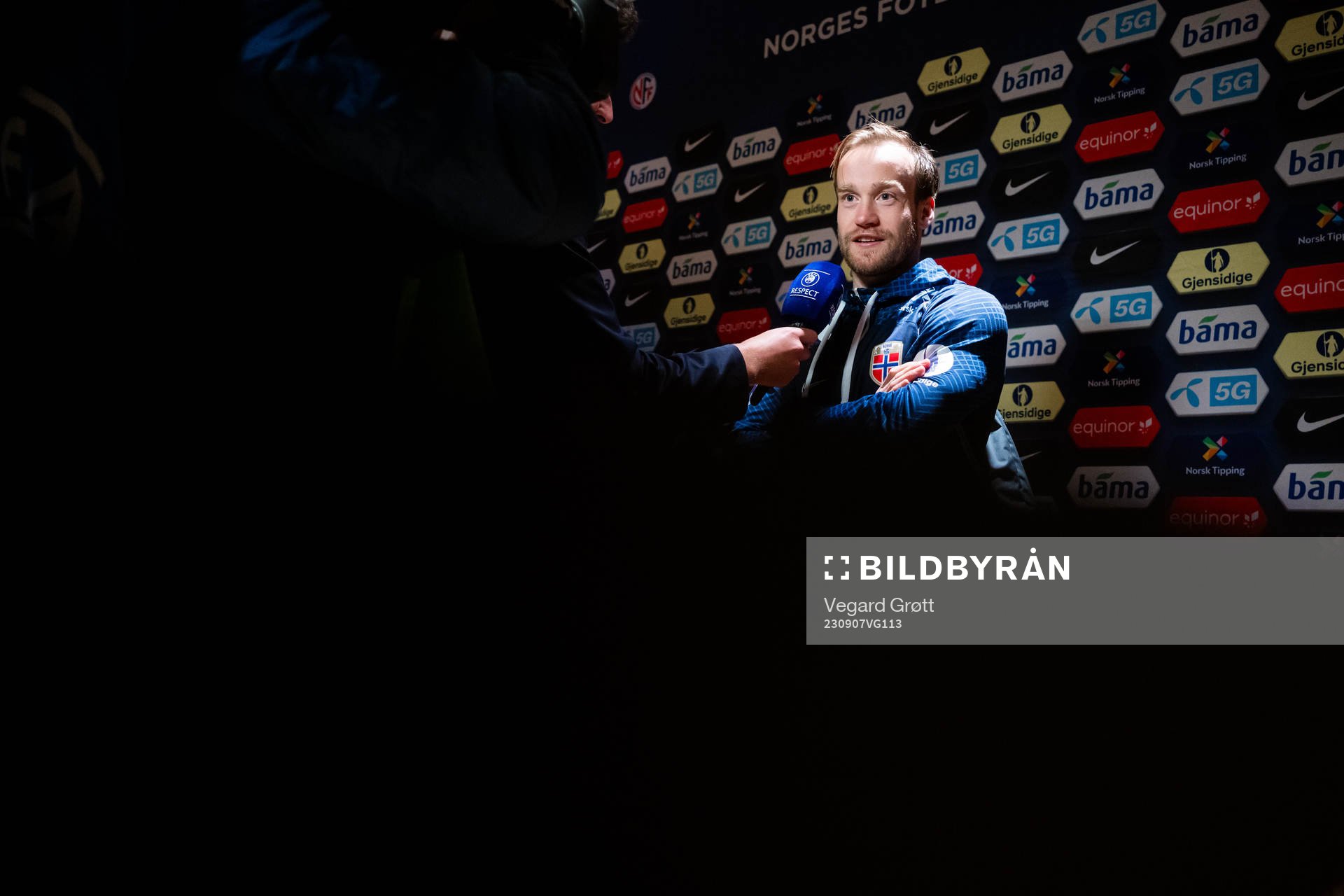 Bård Finne of Norway in mixed zone after the international friendly football match between Norway and Jordan on September 7, 2023 in Oslo. 