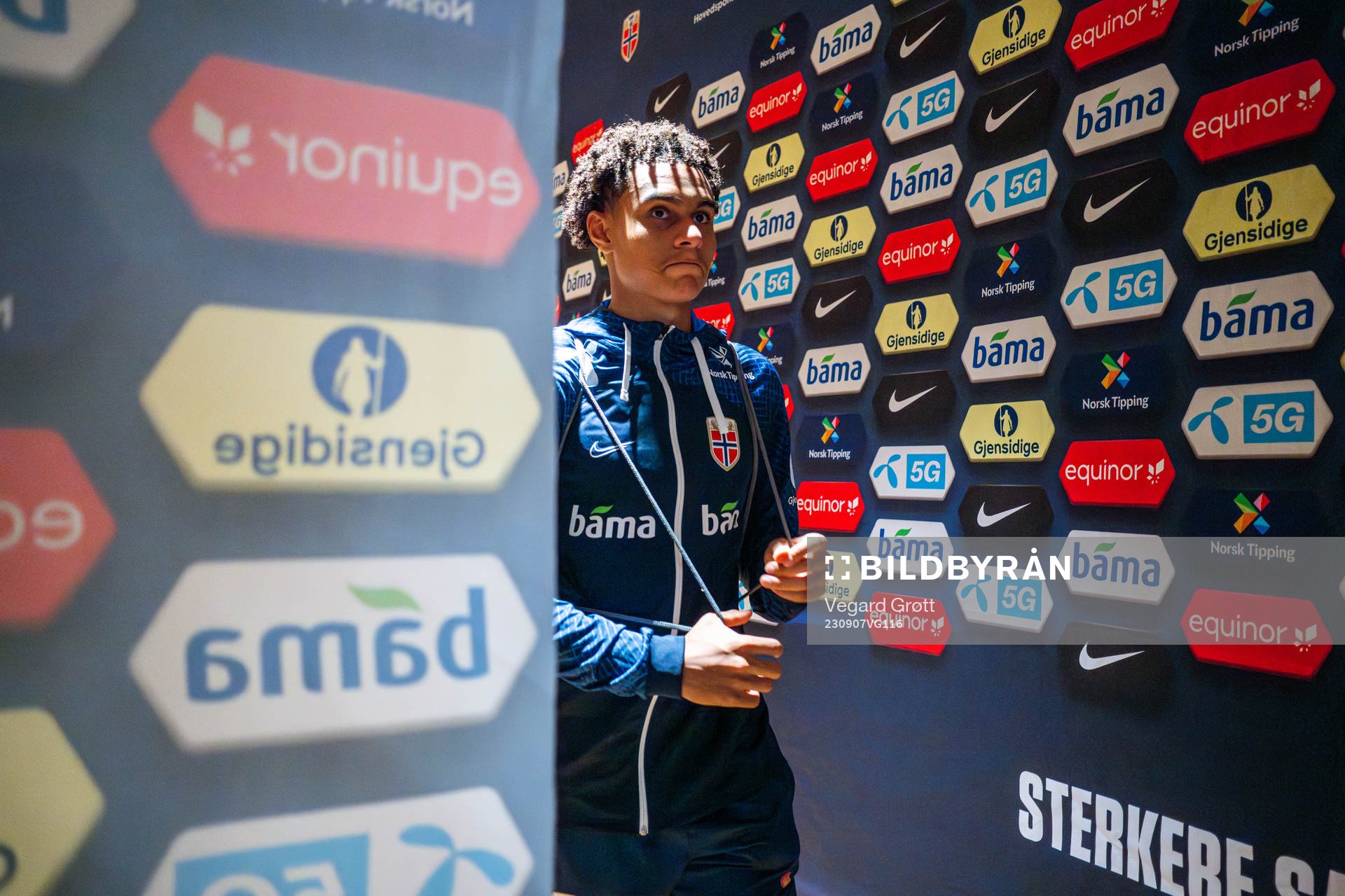 Antonio Nusa of Norway in mixed zone