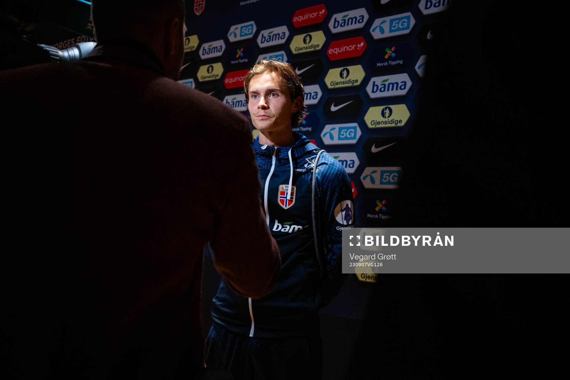 Markus Solbakken of Norway in mixed zone