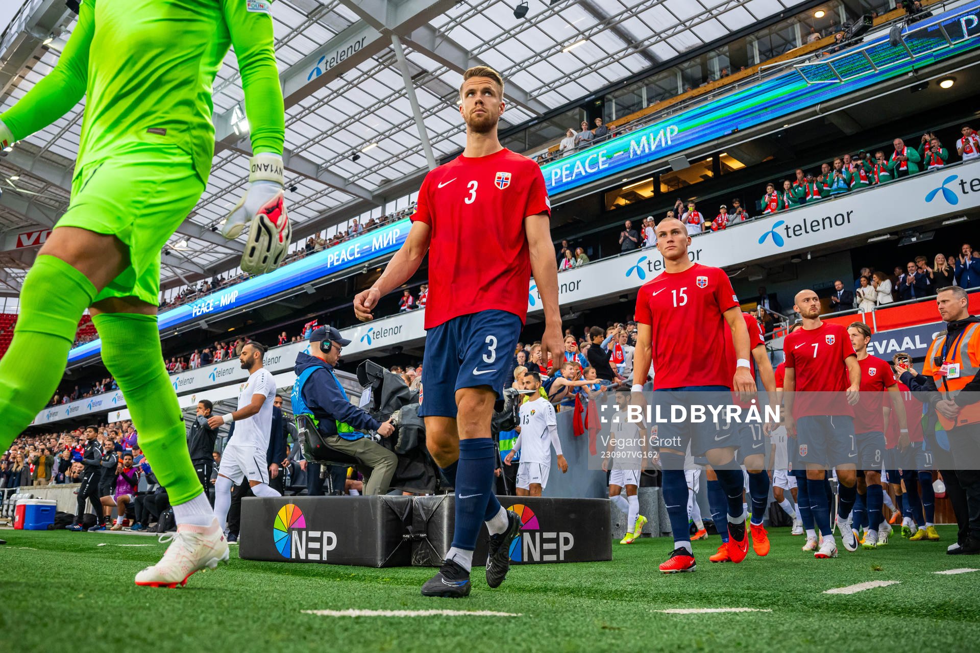 Kristoffer Ajer of Norway enters the pitch