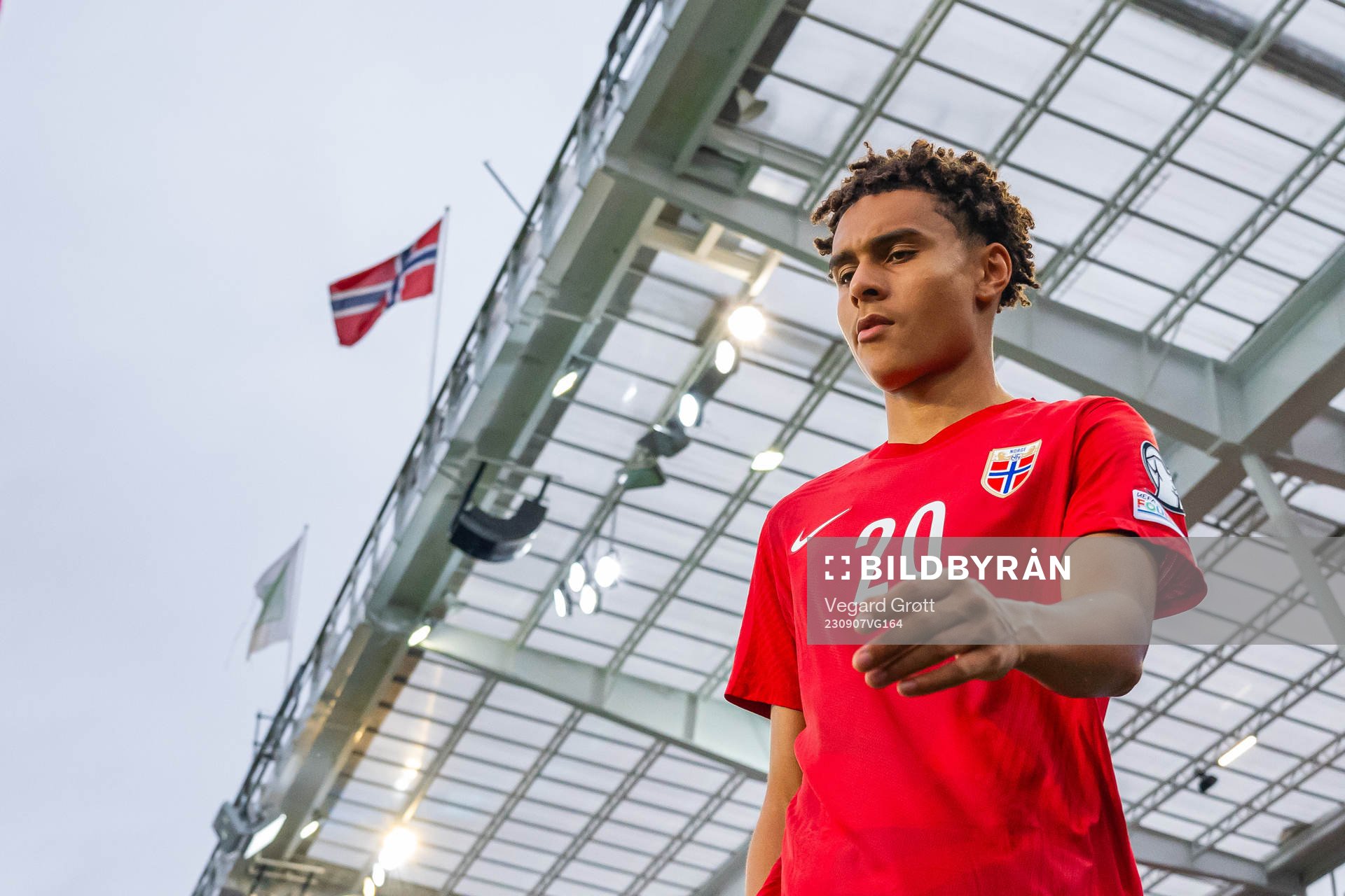 Antonio Nusa of Norway enters the pitch