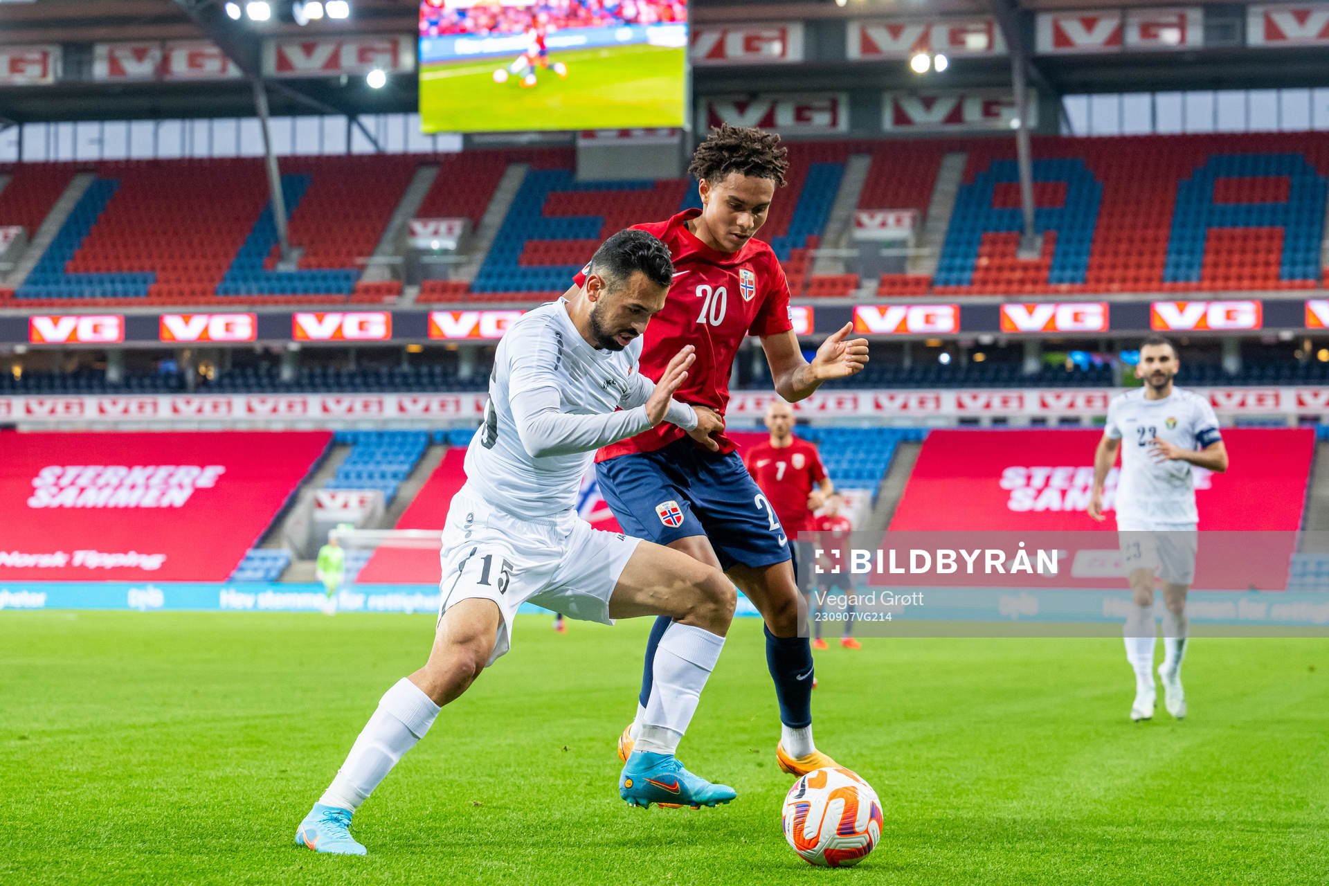 Ibrahim Sadeh of Jordan and Antonio Nusa of Norway