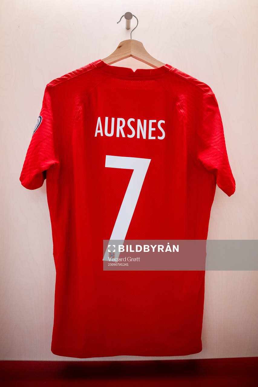 The kit of Fredrik Aursnes of Norway in the dressing room