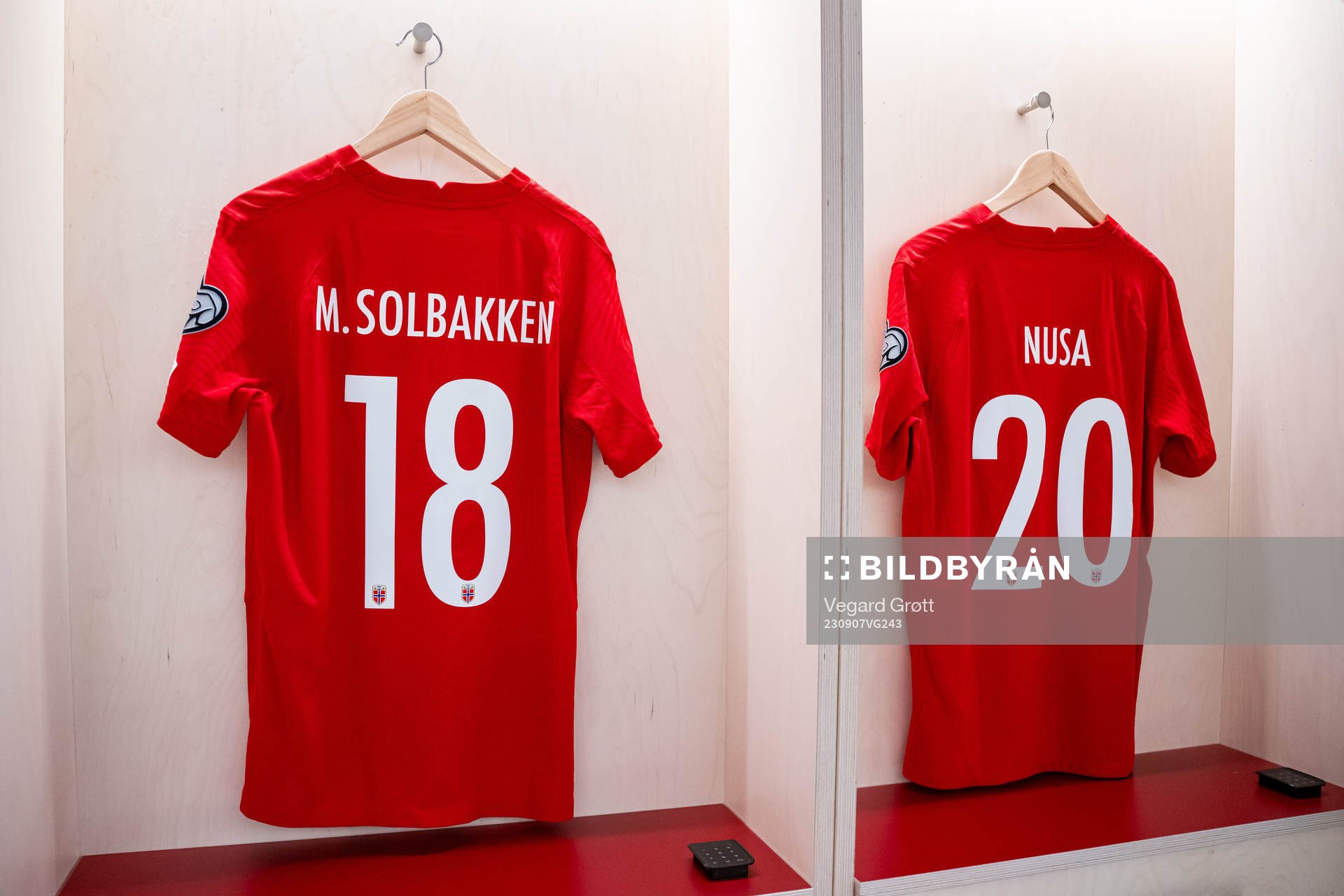 The kits of Markus Solbakken and Antonio Nusa of Norway in