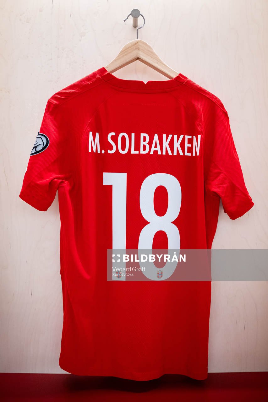 The kit of Markus Solbakken of Norway in the dressing room