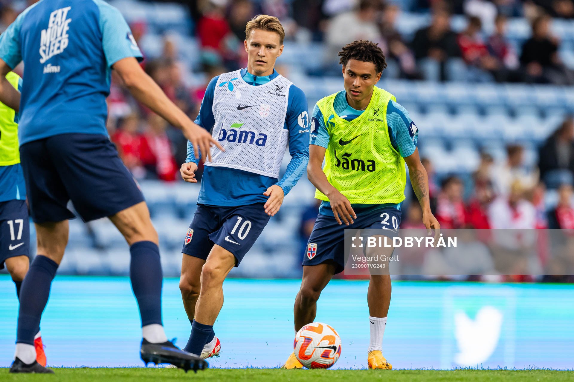 Martin Ødegaard and Antonio Nusa of Norway