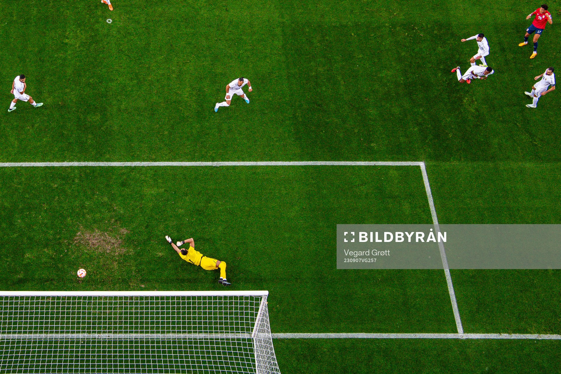 Antonio Nusa of Norway scores the 1-0 goal behind