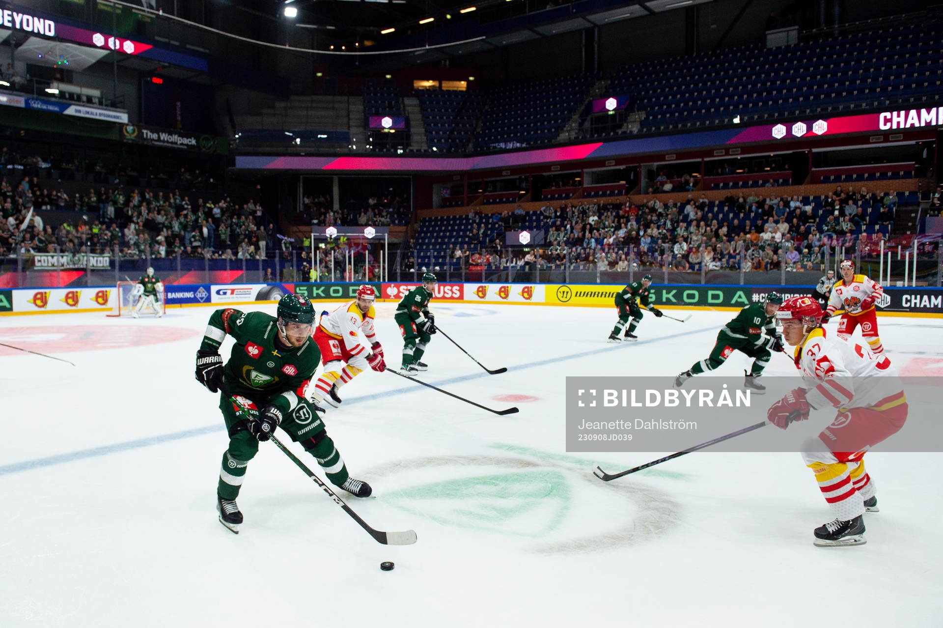 during the CHL game between Färjestad and EHC Biel-Bienne